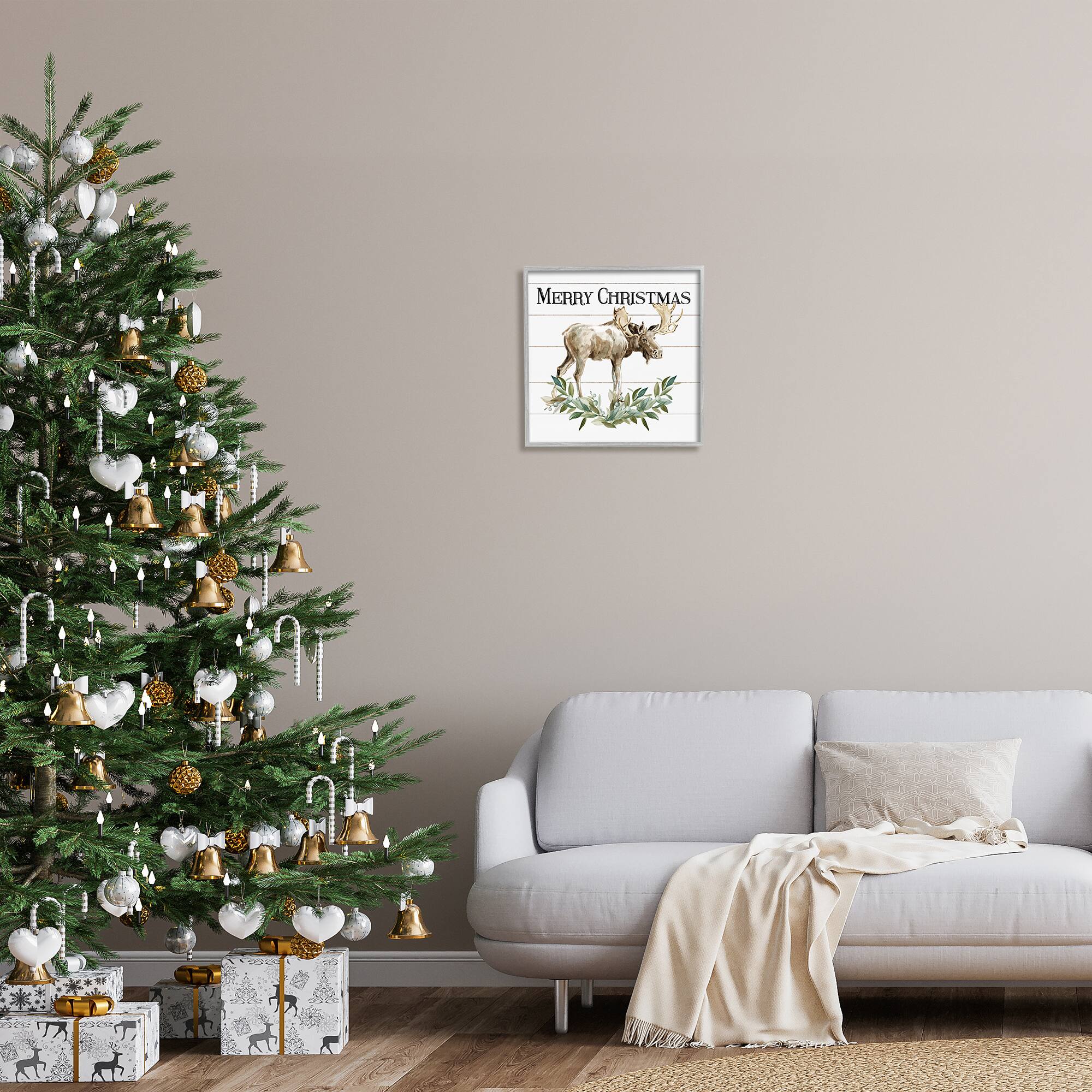 Stupell Industries Merry Christmas Moose Laurel Framed Giclee Art