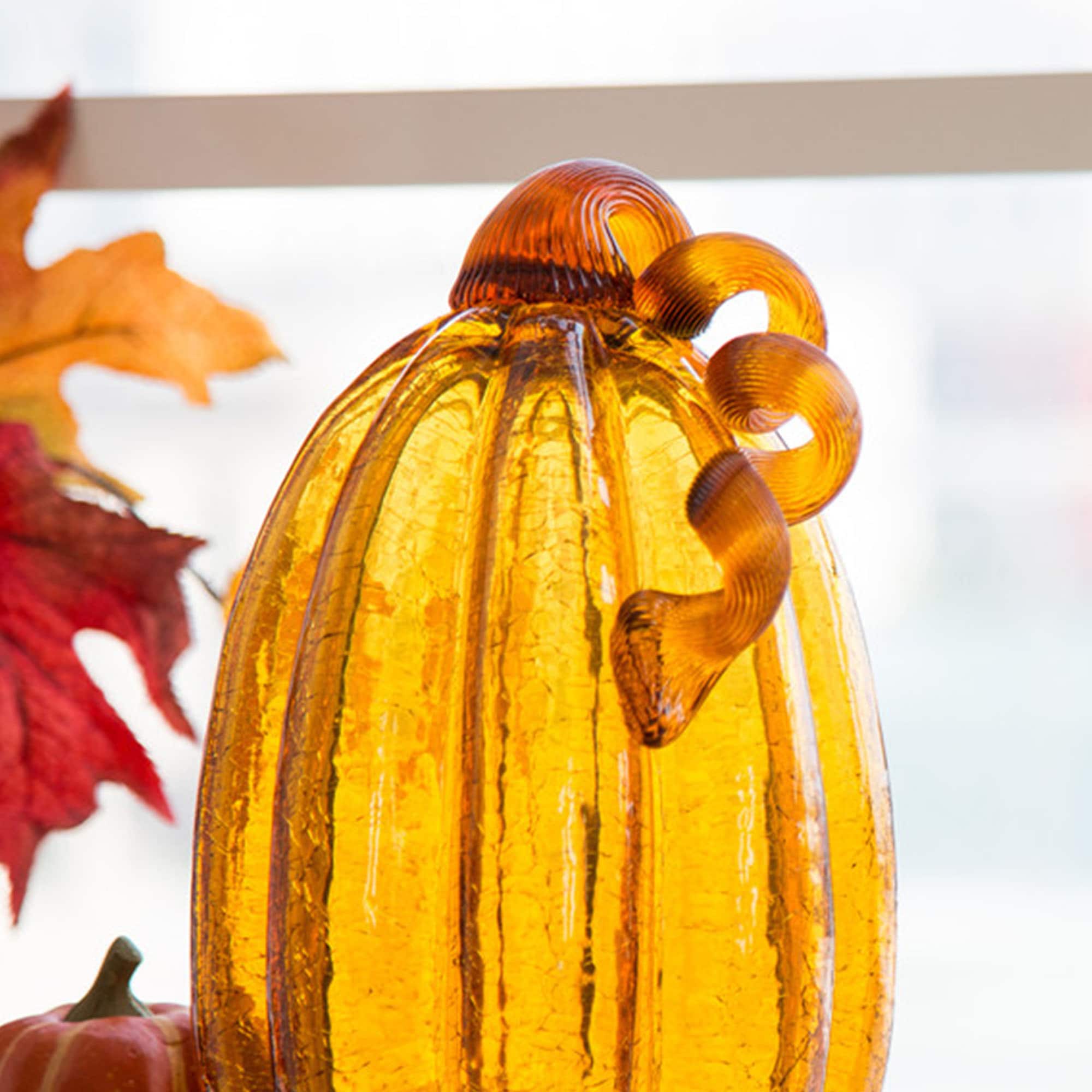 Glitzhome&#xAE; Tall Crackle Glass Pumpkin, Amber