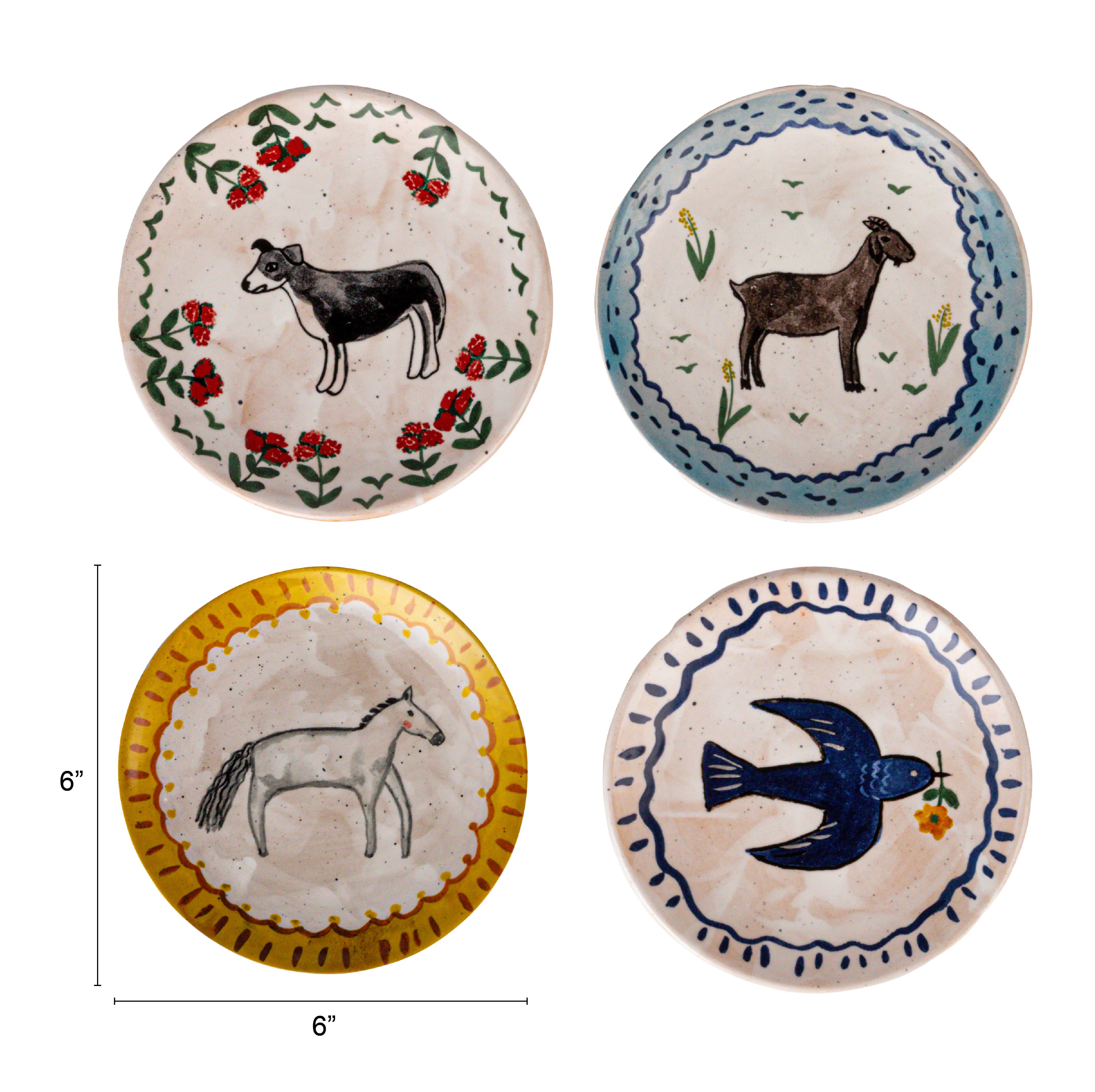 Hello Honey&#xAE; 6&#x22; Enchanted Fauna Series Hand-Painted Stoneware Plate Set