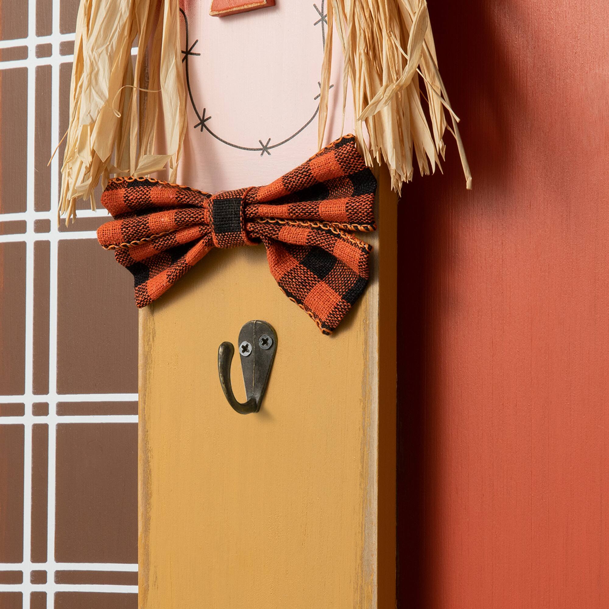 Glitzhome&#xAE; 36.25&#x22; Wooden Scarecrow Family Porch D&#xE9;cor with Lighted Wreath &#x26; Timer