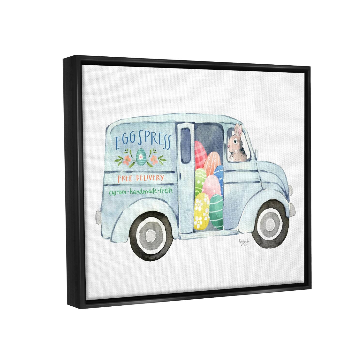 Stupell Industries Patterned Easter Eggs Truck Holiday Bunny Painting Floater Framed Art