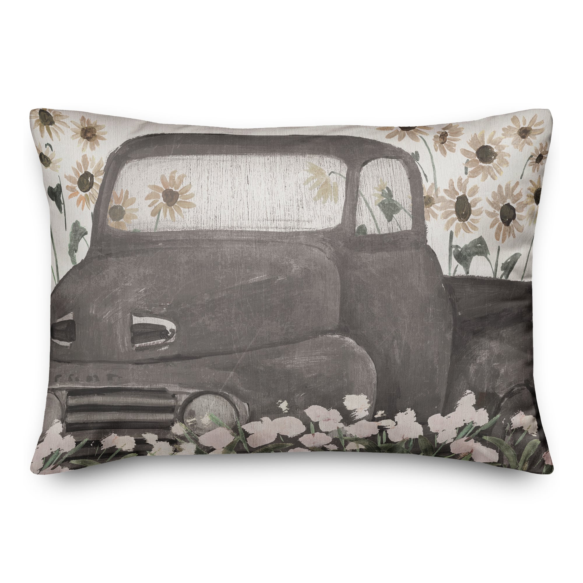 Black Truck Sunflowers Indoor/Outdoor Lumbar Pillow