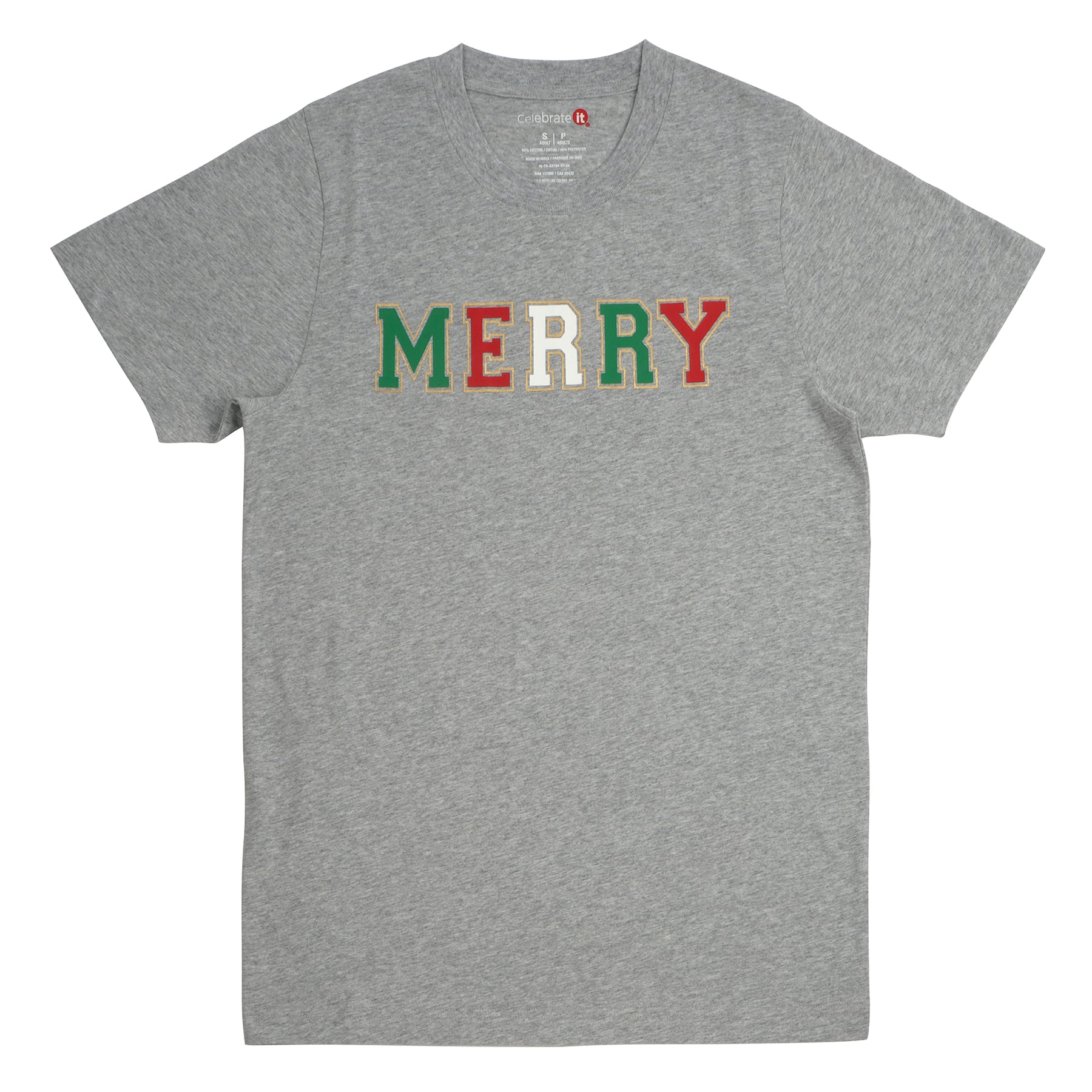 Gray Merry Adult Crew Neck T-Shirt by Celebrate It&#x2122;