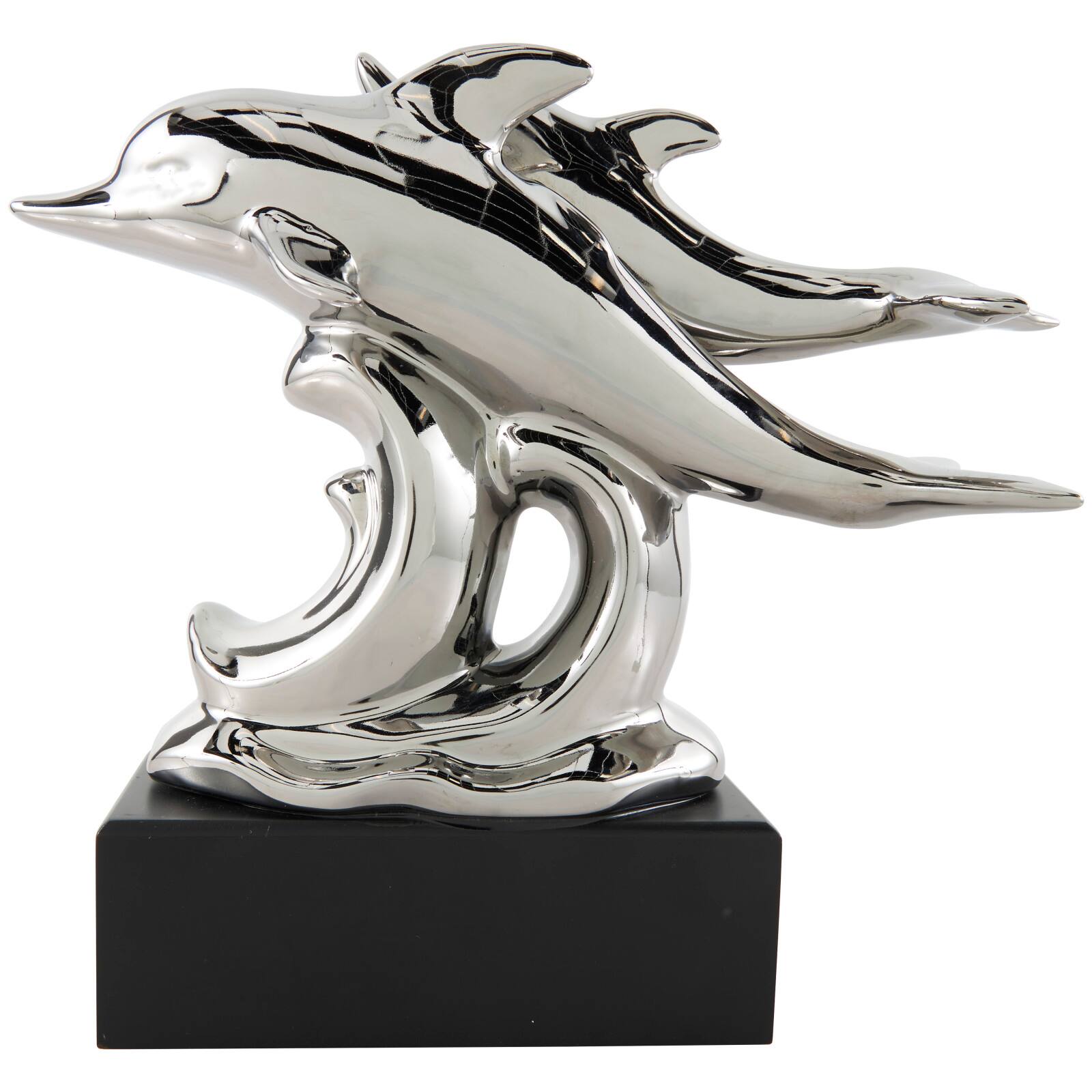 10&#x22; Silver Ceramic Dolphin Sculpture