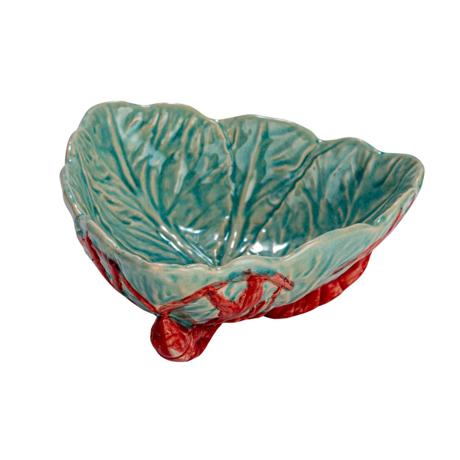 6&#x22; Marine Green &#x26; Red Lobster Footed Stoneware Bowl