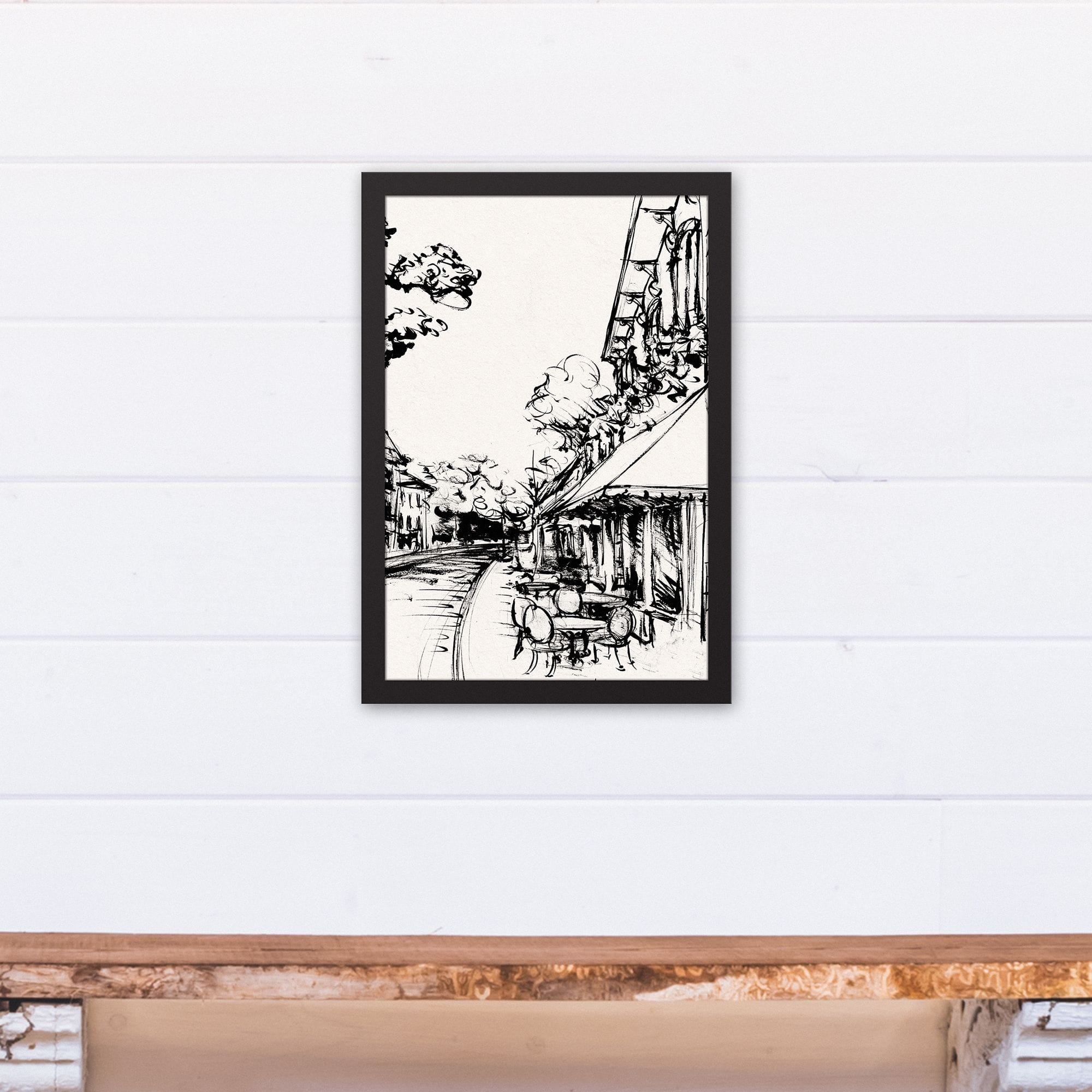 Sketched City Scene Canvas Wall Art in Black Frame