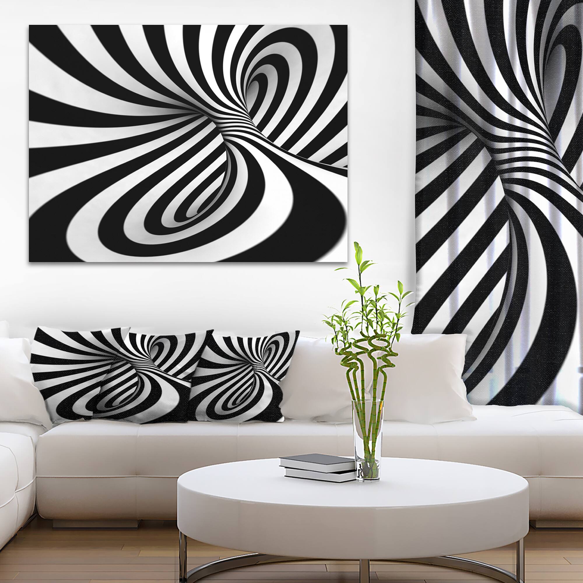 Designart - Spiral Black n White - Abstract Canvas Art Print