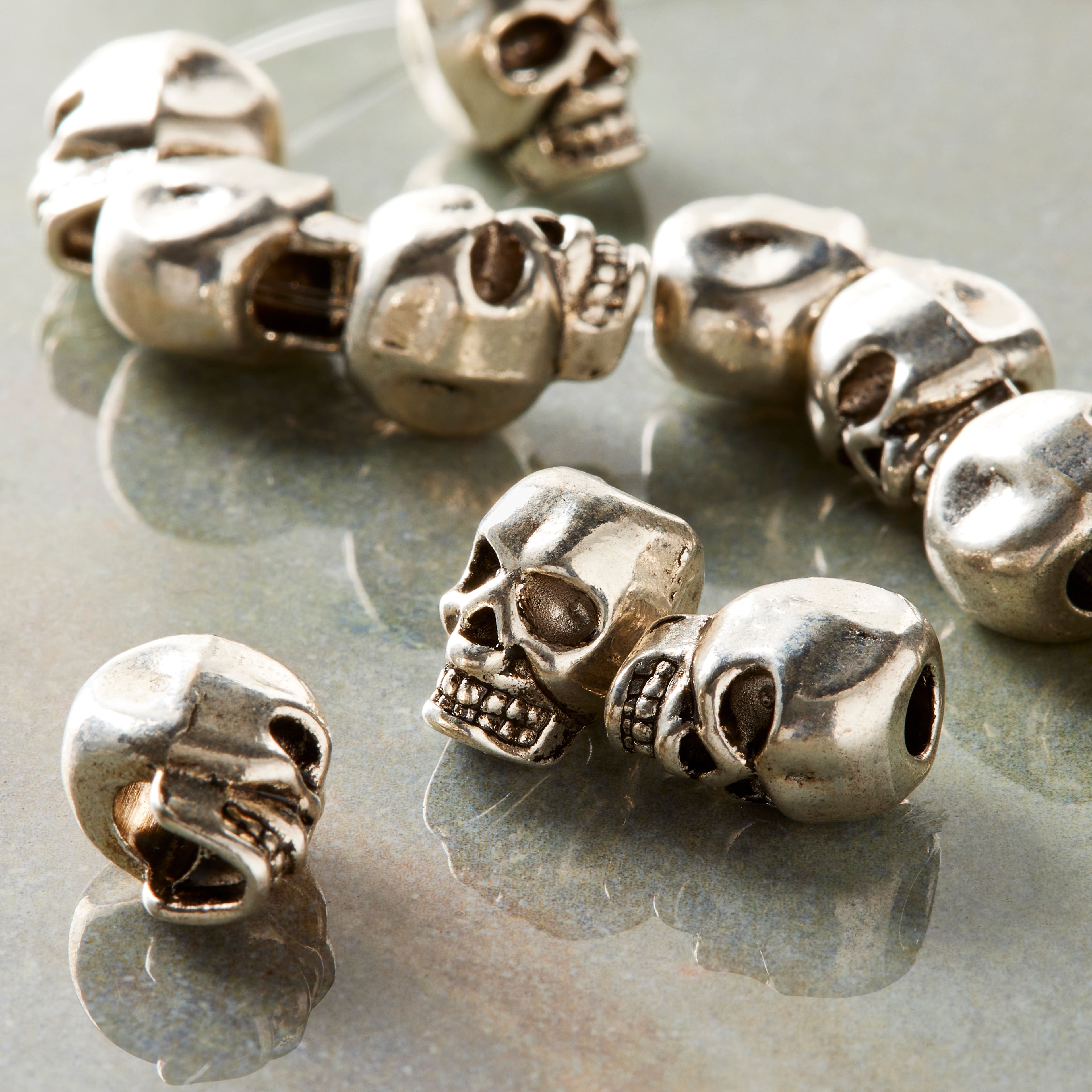 Silver Plated Metal Skull Beads, 12mm by Bead Landing&#x2122;