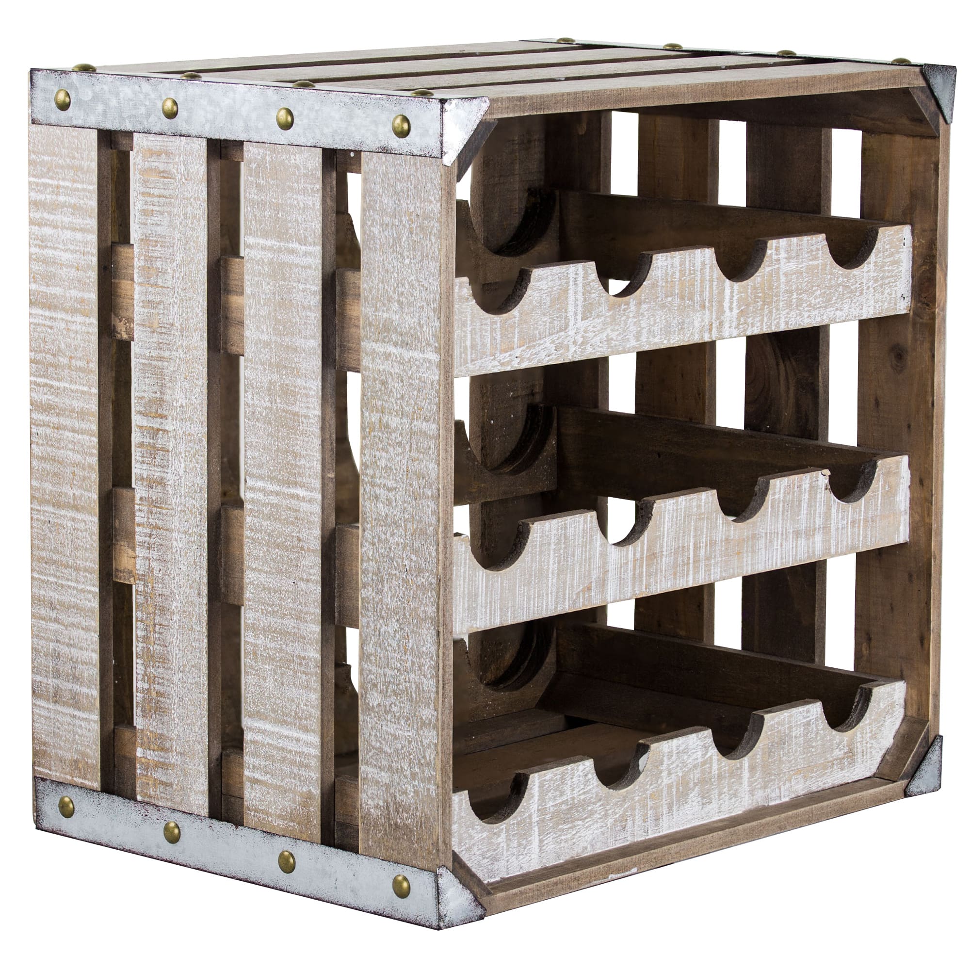 12&#x22; Whitewashed Rustic Wooden Wine Rack