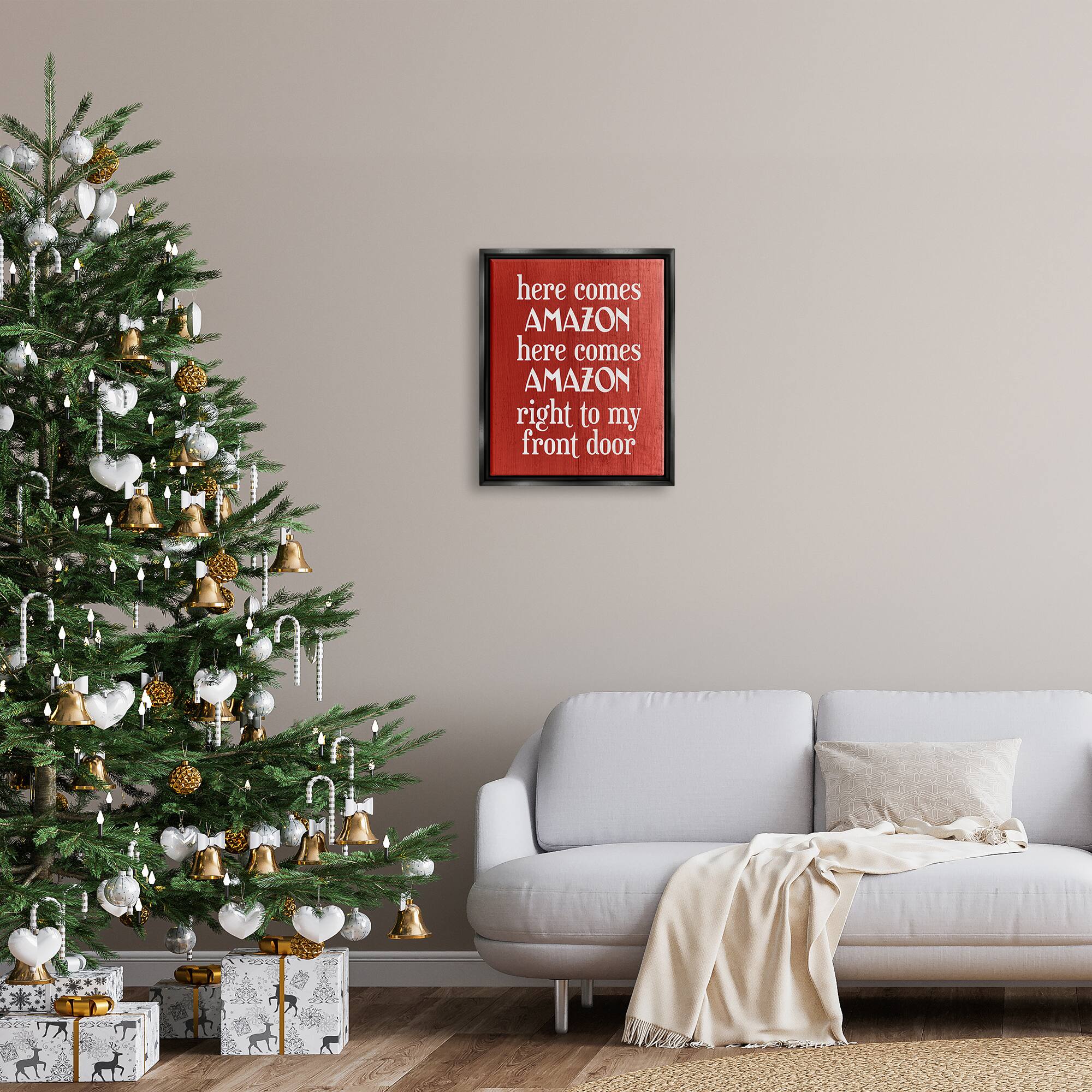 Stupell Industries Here Comes Amazon Funny Song Framed Floater Canvas Wall Art