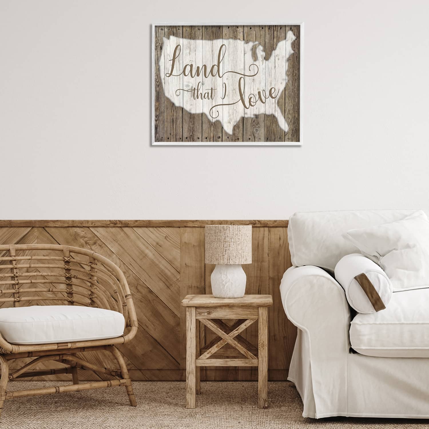 Stupell Industries Land I Love United States Map Rustic Background Framed Giclee Art