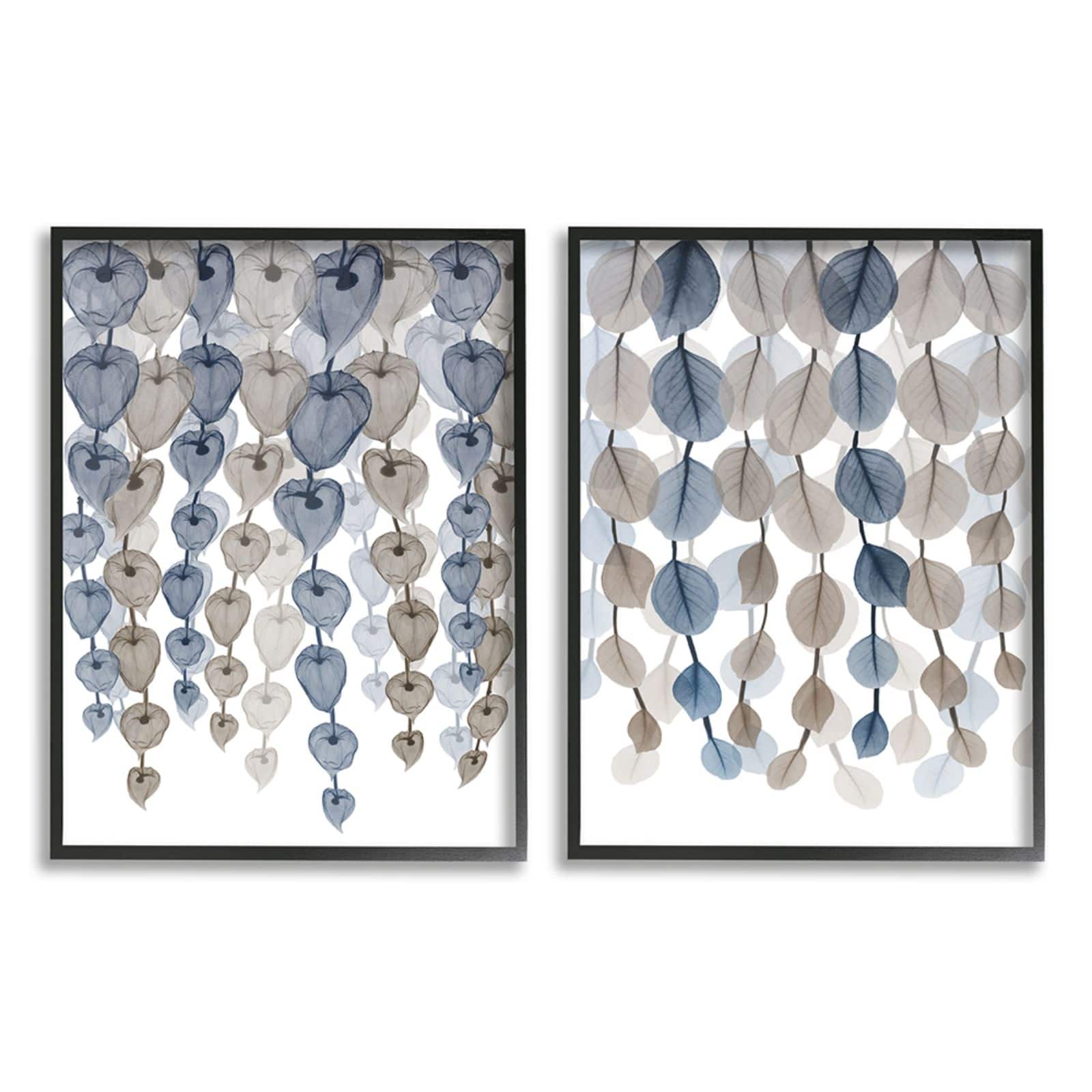 Stupell Industries Neutral Blue & Brown Falling Vines Black Framed Wall Art Set