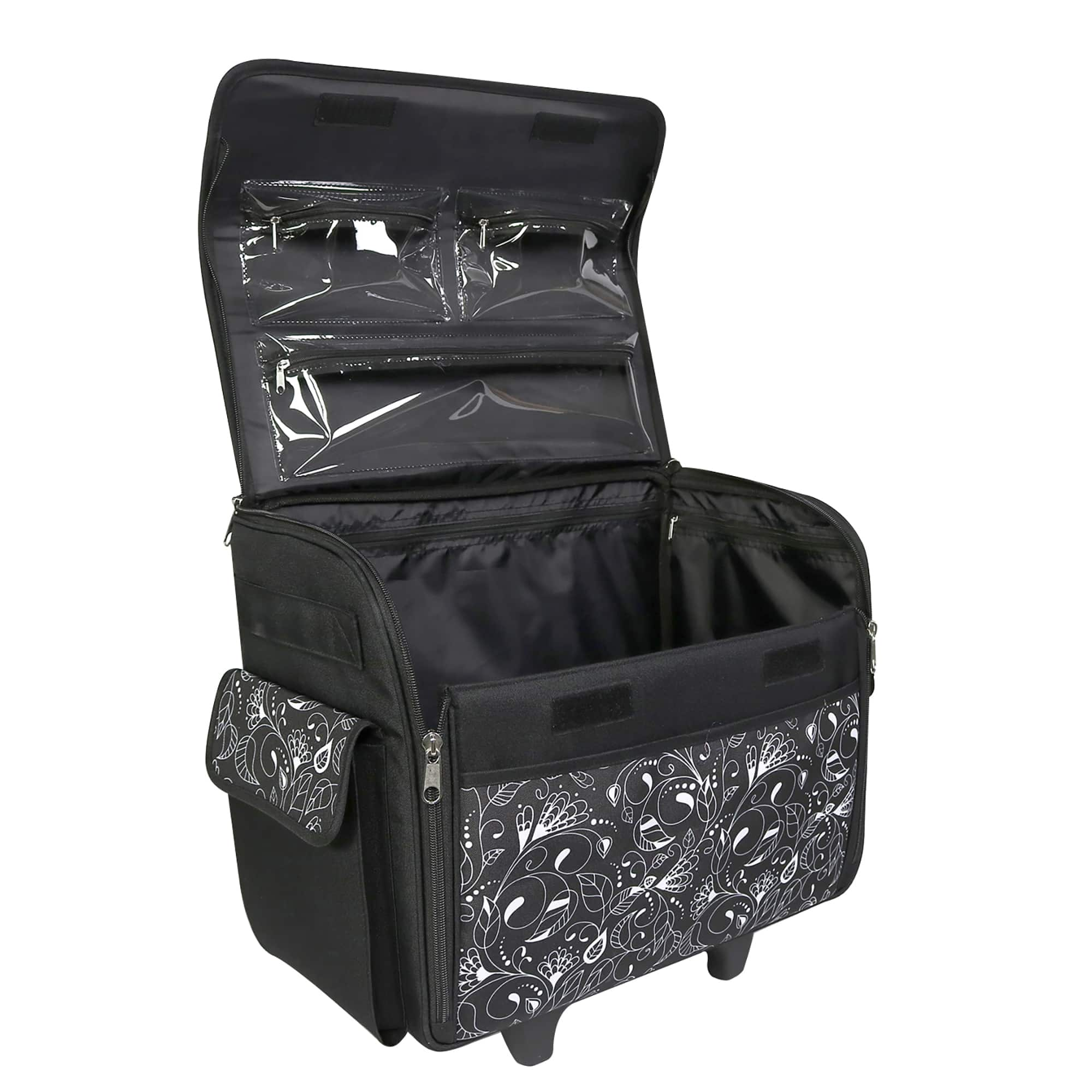 Everything Mary Black &#x26; White Floral Rolling Sewing Machine Tote