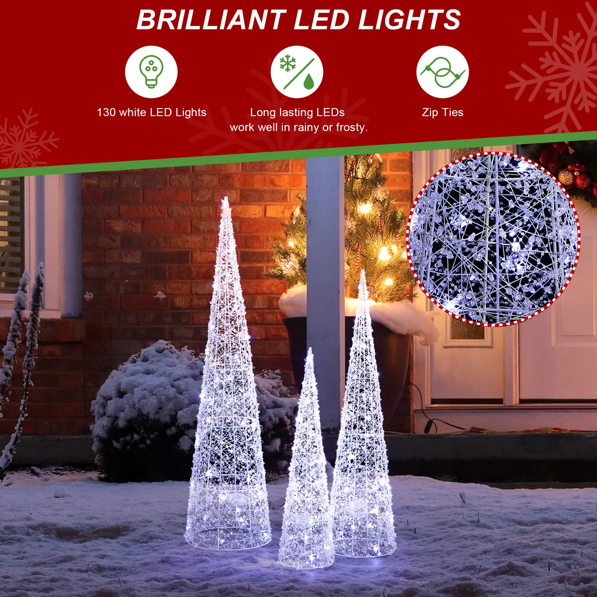 Glitzhome&#xAE; Lighted Christmas Crystal White Cone Tree Outdoor D&#xE9;cor Set