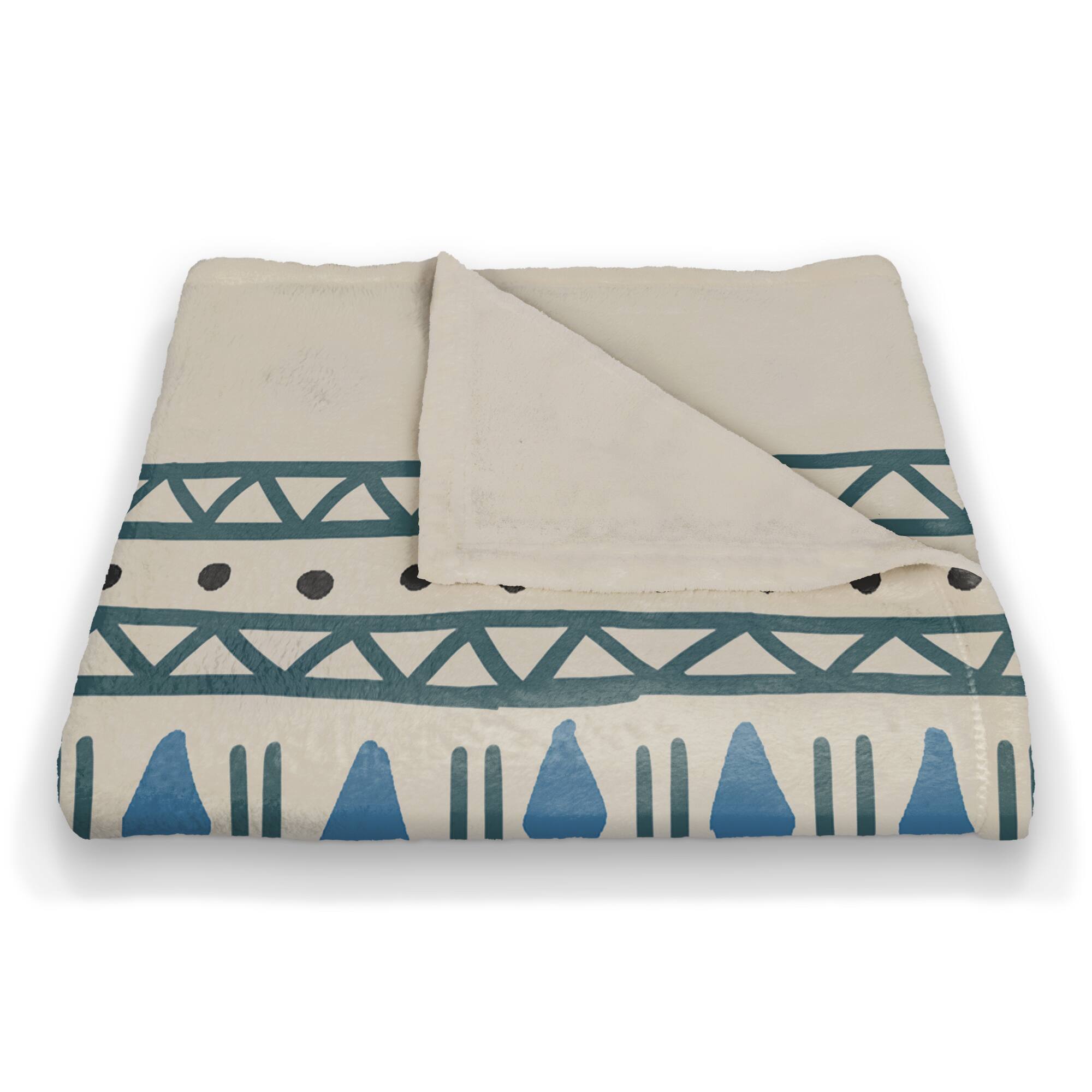 Blue &#x26; Cream Tribal Fleece Throw Blanket