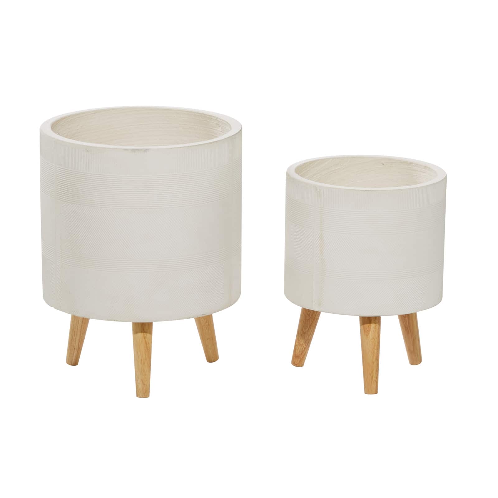 Set of 2 White Polystone Contemporary Planter, 13" 16"