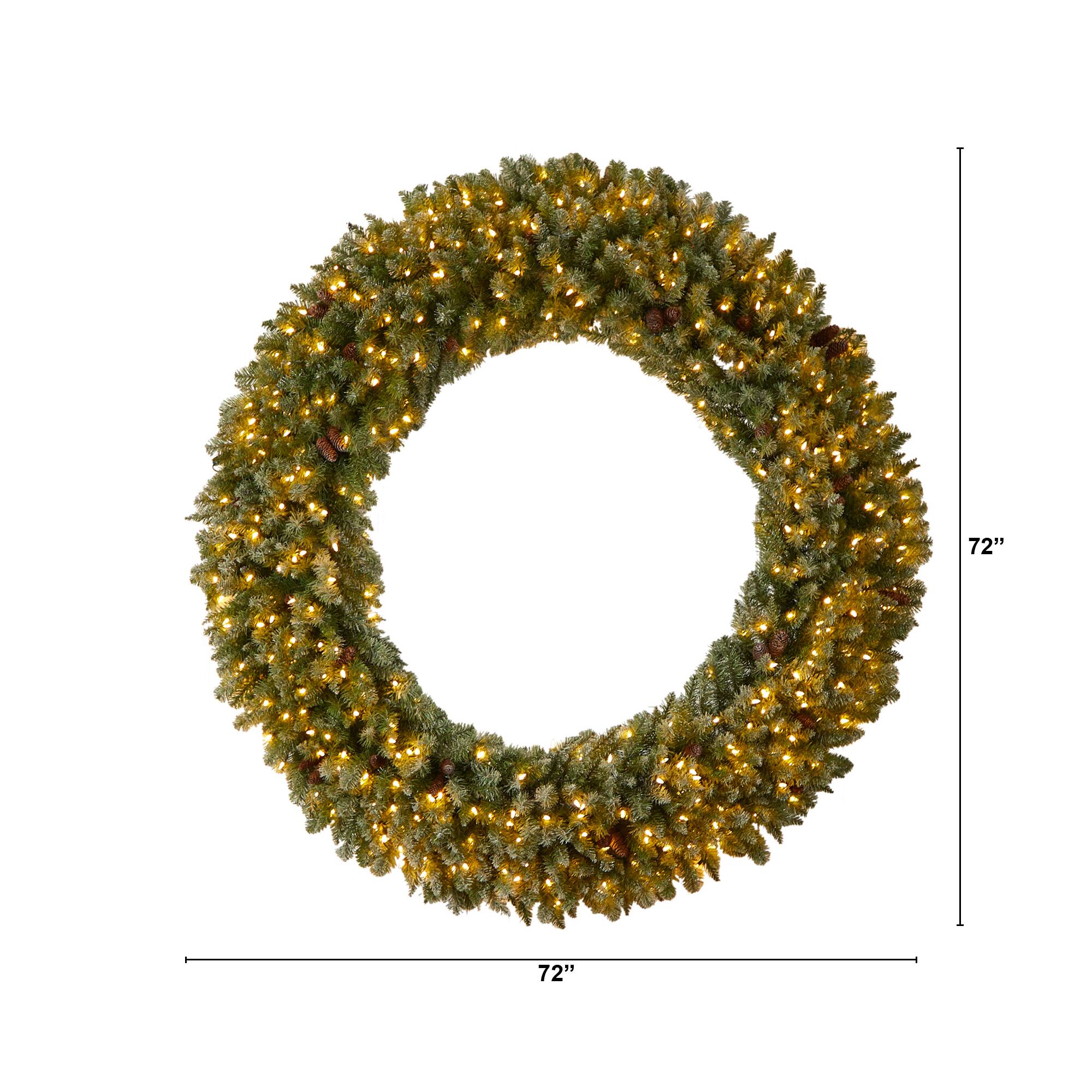 6ft. Clear LED Lights Flocked Artificial Christmas Wreath With Pinecones