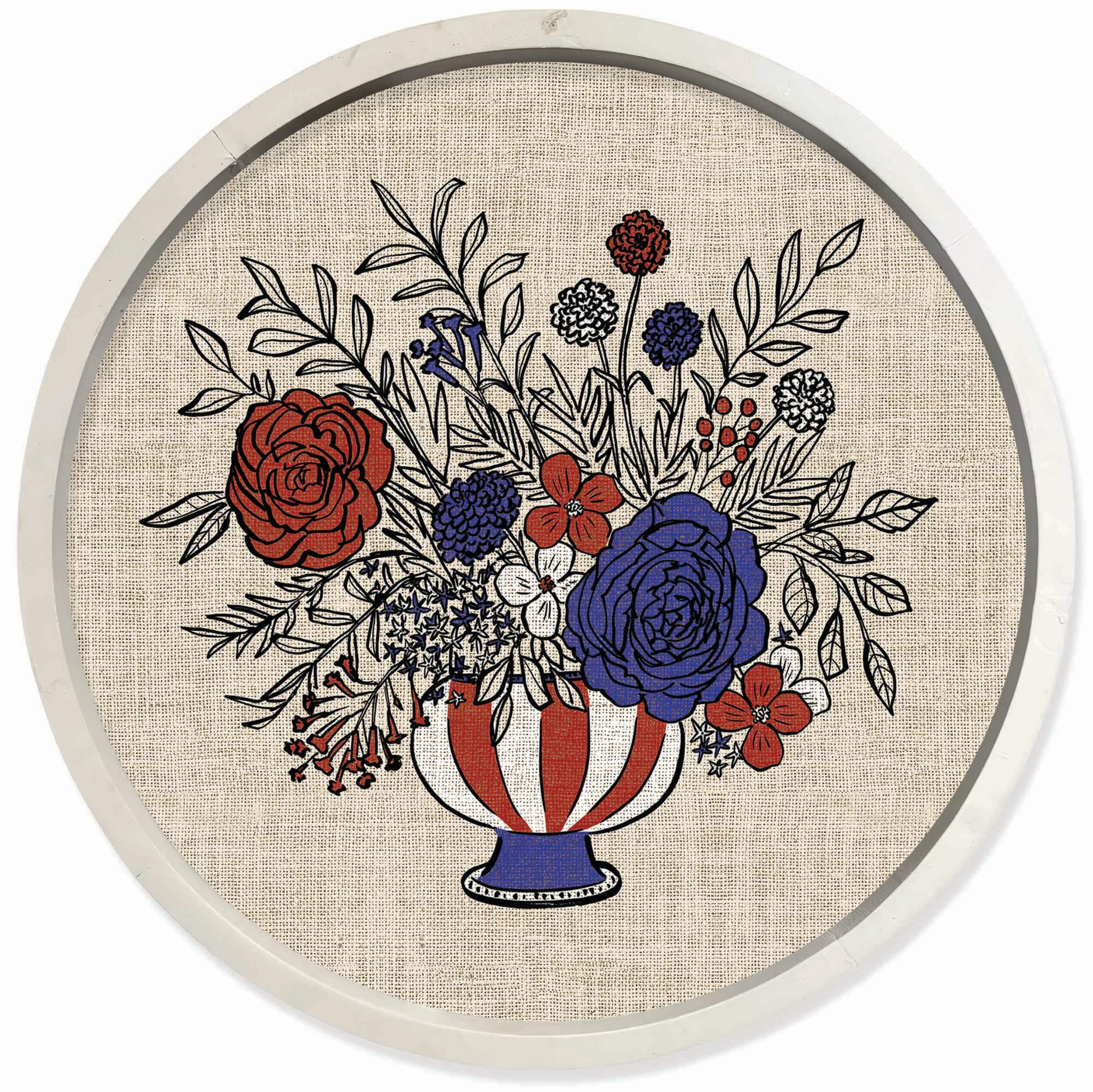 20&#x22; x 20&#x22; Red, White &#x26; Blue Florals Round Framed Print