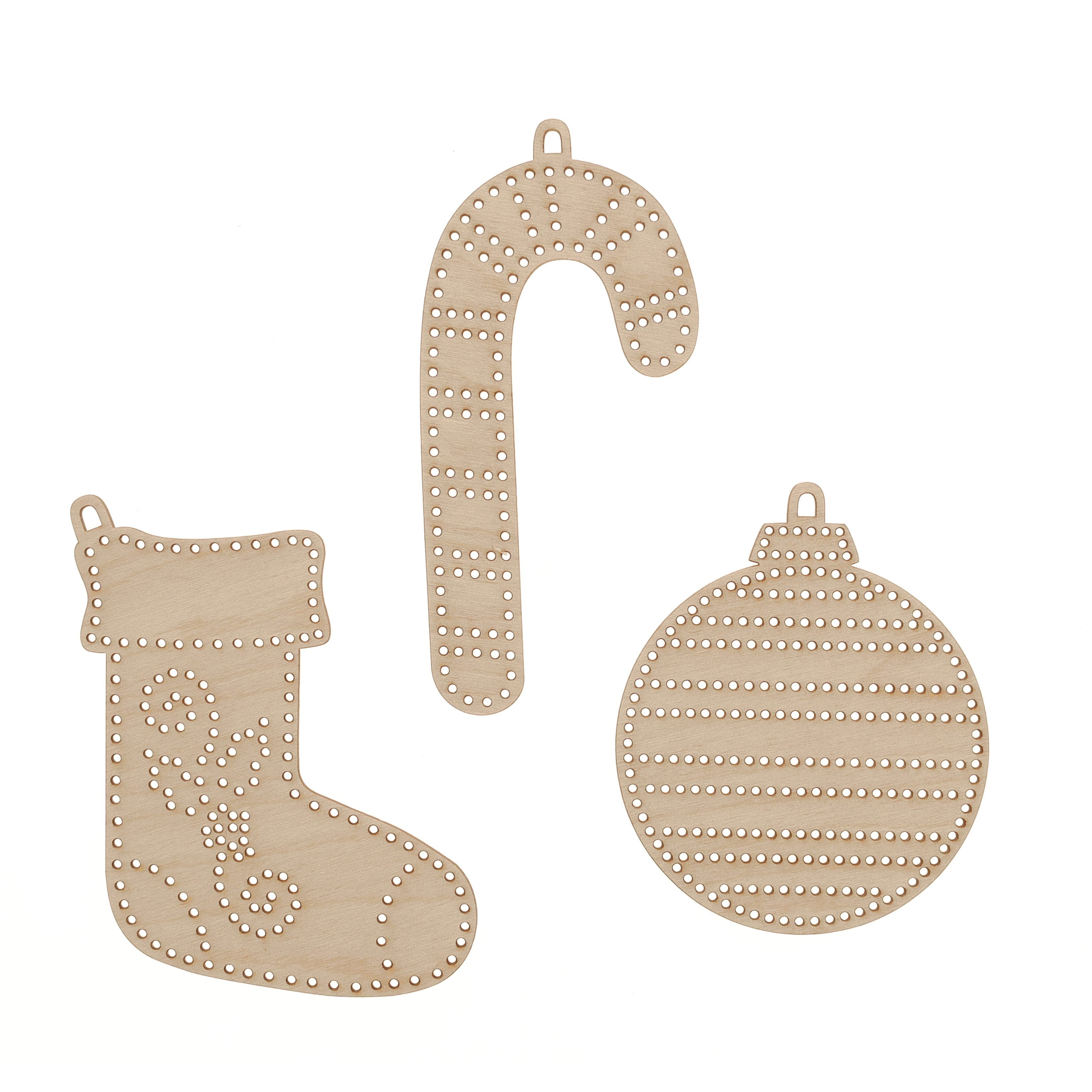 Leisure Arts&#xAE; Beginner Holiday Shapes 3 Piece Wood Stitchery Ornament Kit