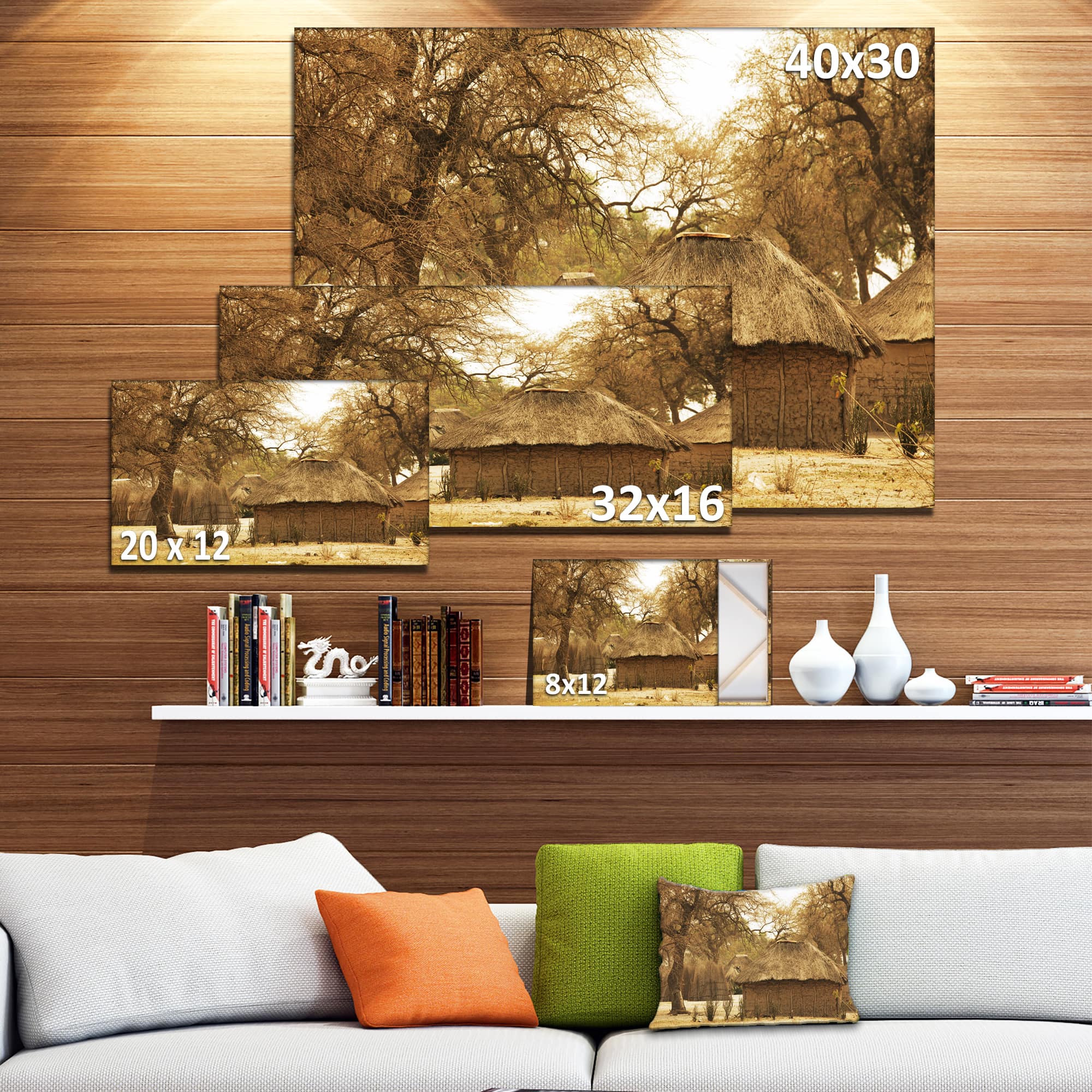 Designart - Beautiful Rural African Huts - Oversized Landscape Canvas Art