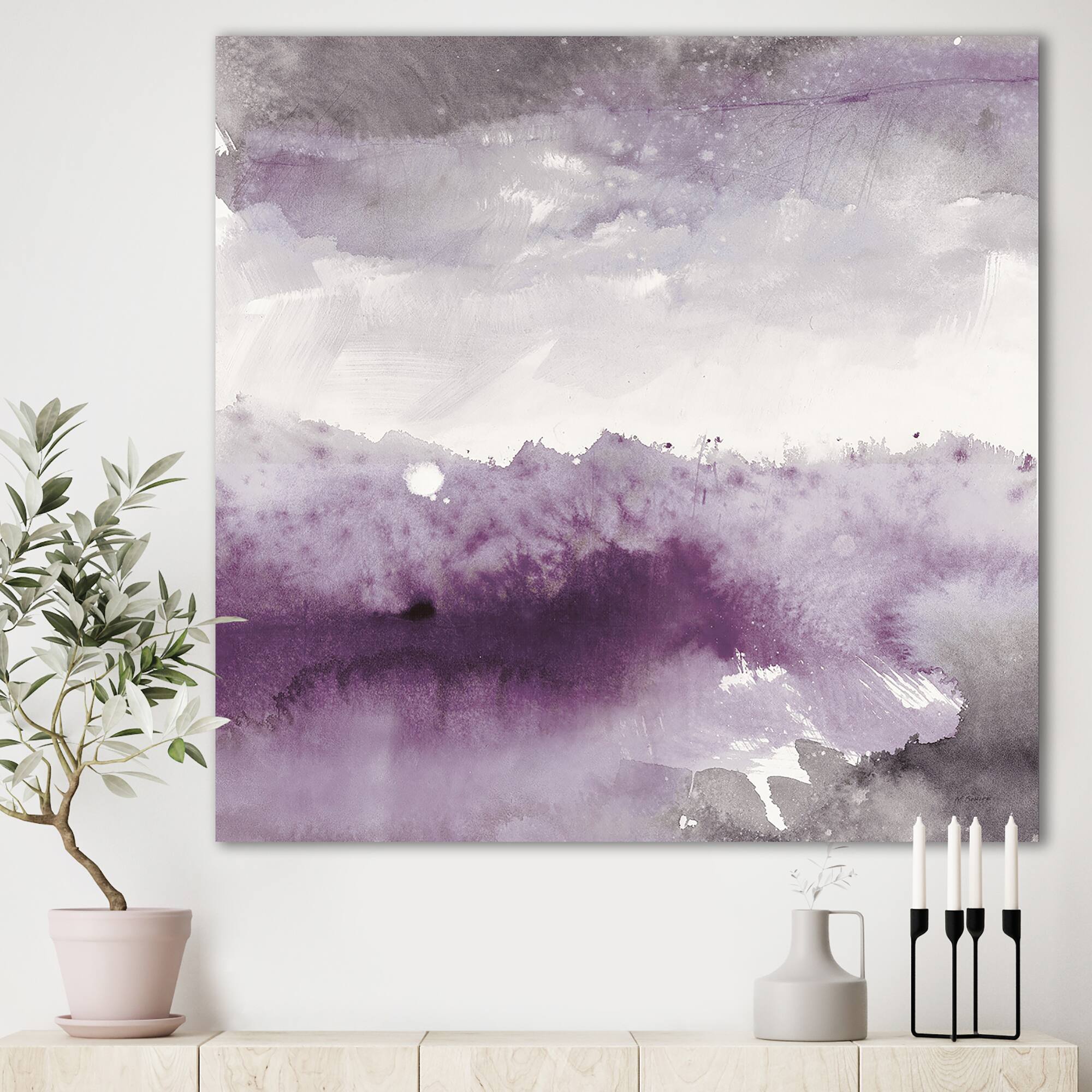 Designart - Midnight at the Lake II Amethyst and Grey - Shabby Chic Canvas Artwork