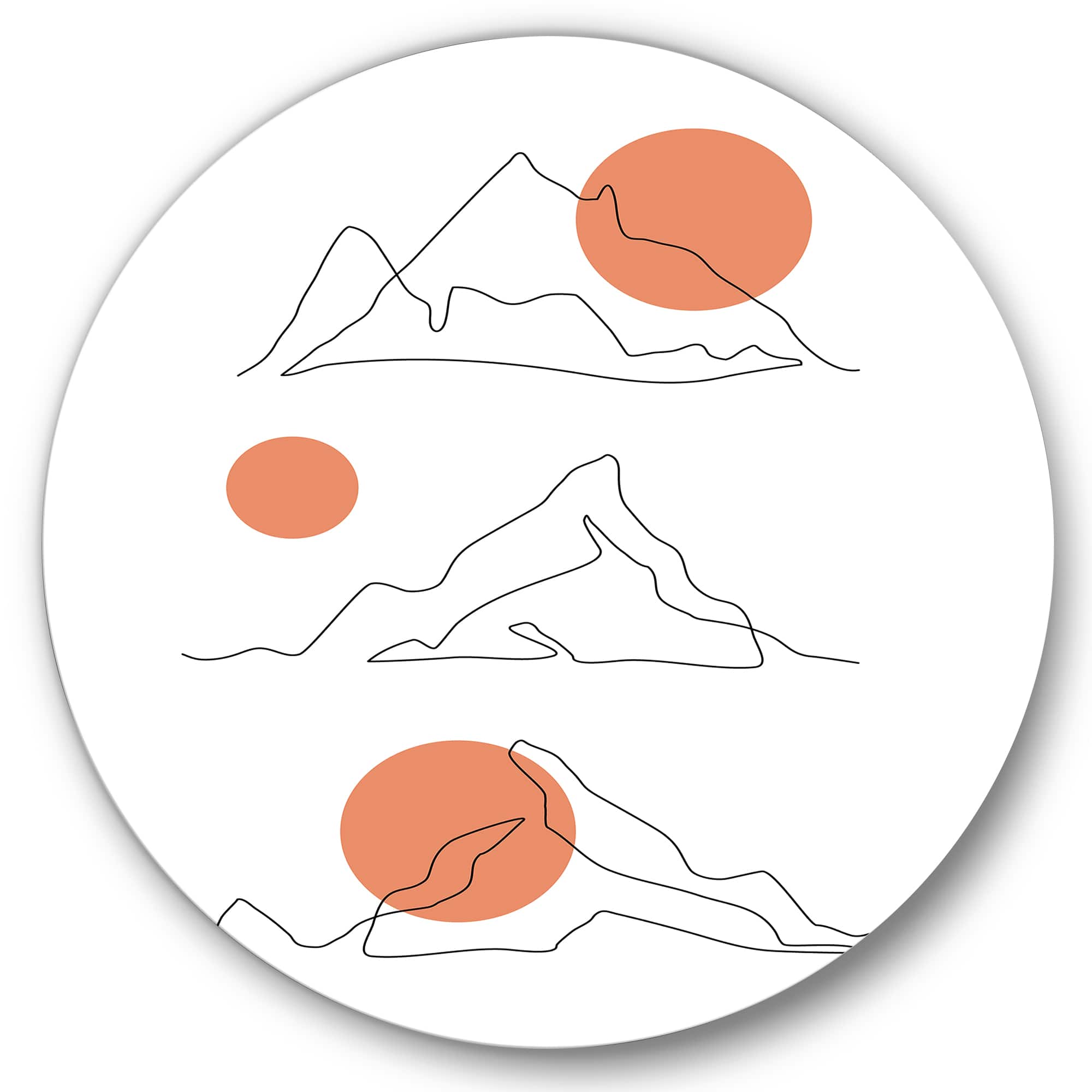 Designart - Abstract Mountain Range With Red Moons - Modern Metal Circle Wall Art