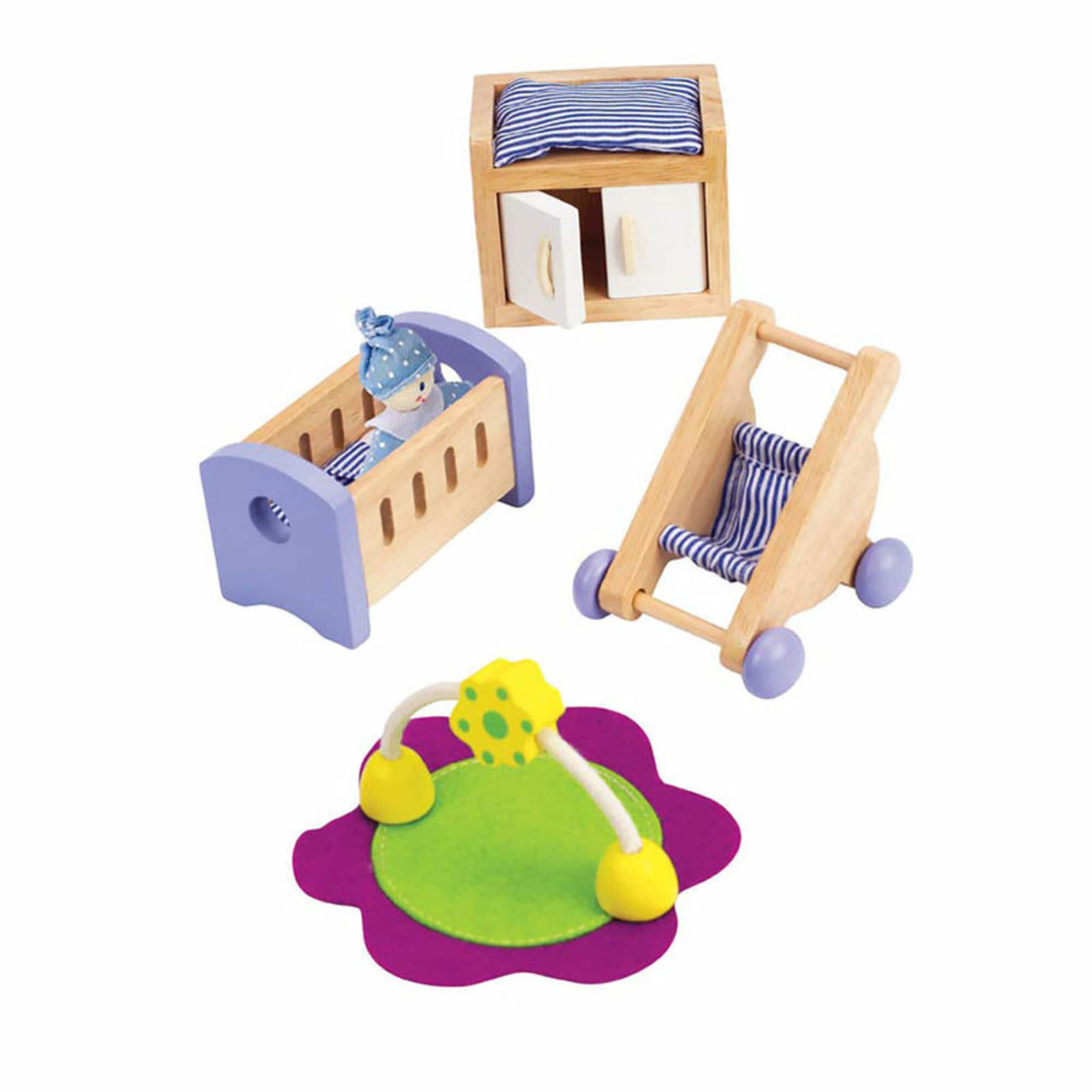 Hape Wooden Dollhouse Baby&#x27;s Room Furniture Set