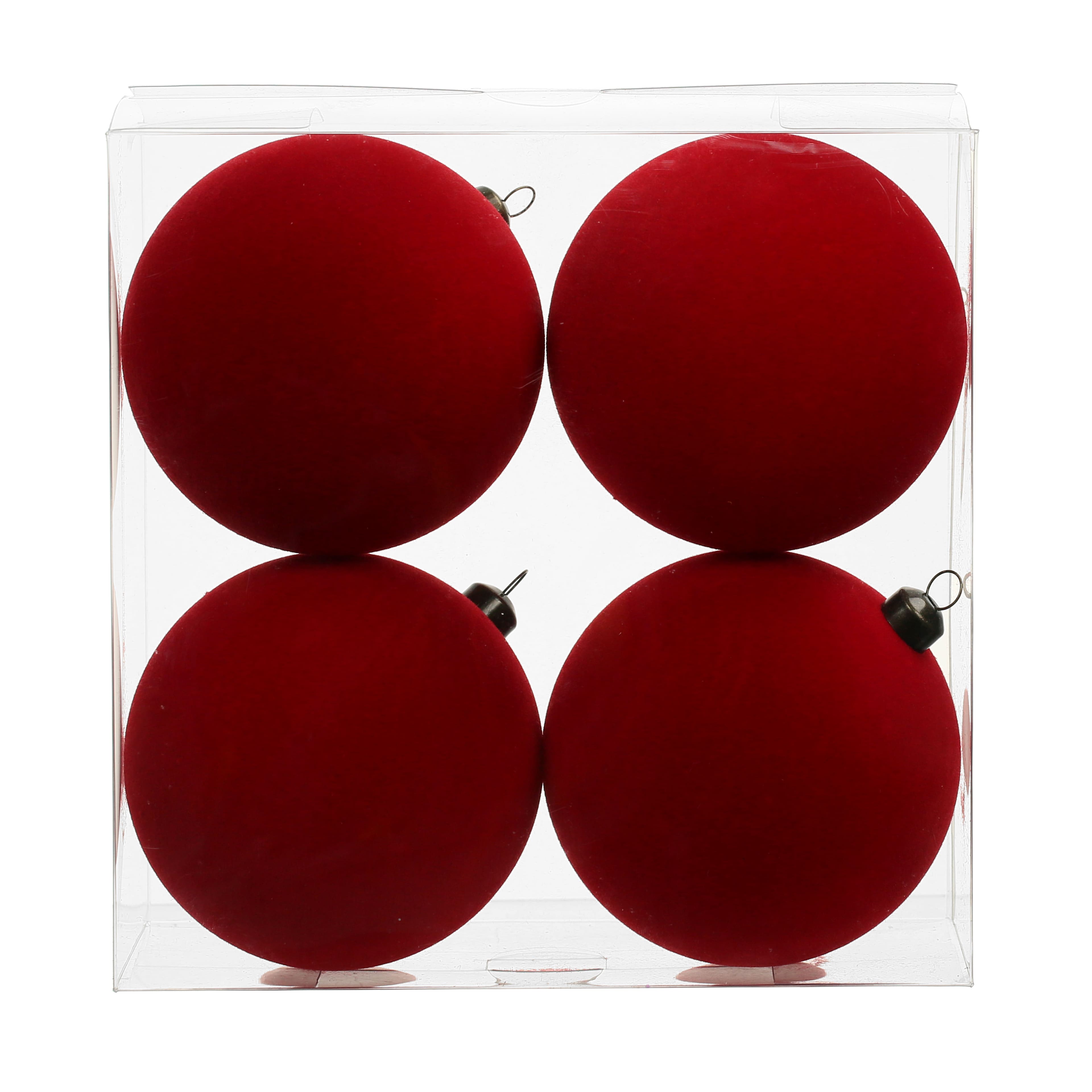 4 Pack 3.8&#x22; Flocked Shatterproof Ball Ornaments by Ashland&#xAE;