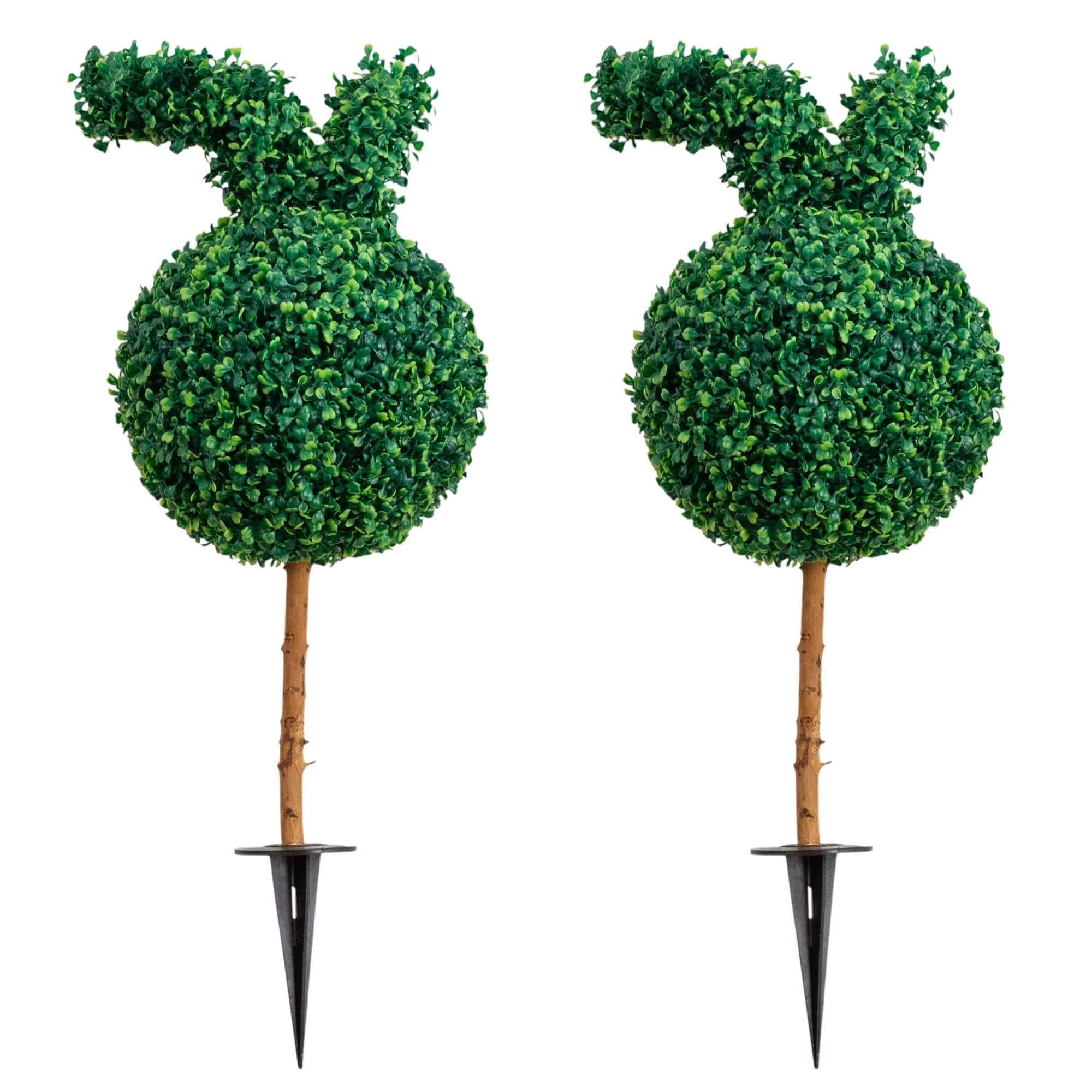 2ft. UV Resistant Artificial Easter Bunny Boxwood Topiary with Integrated Ground Stake (Indoor/Outdoor) - Set of 2