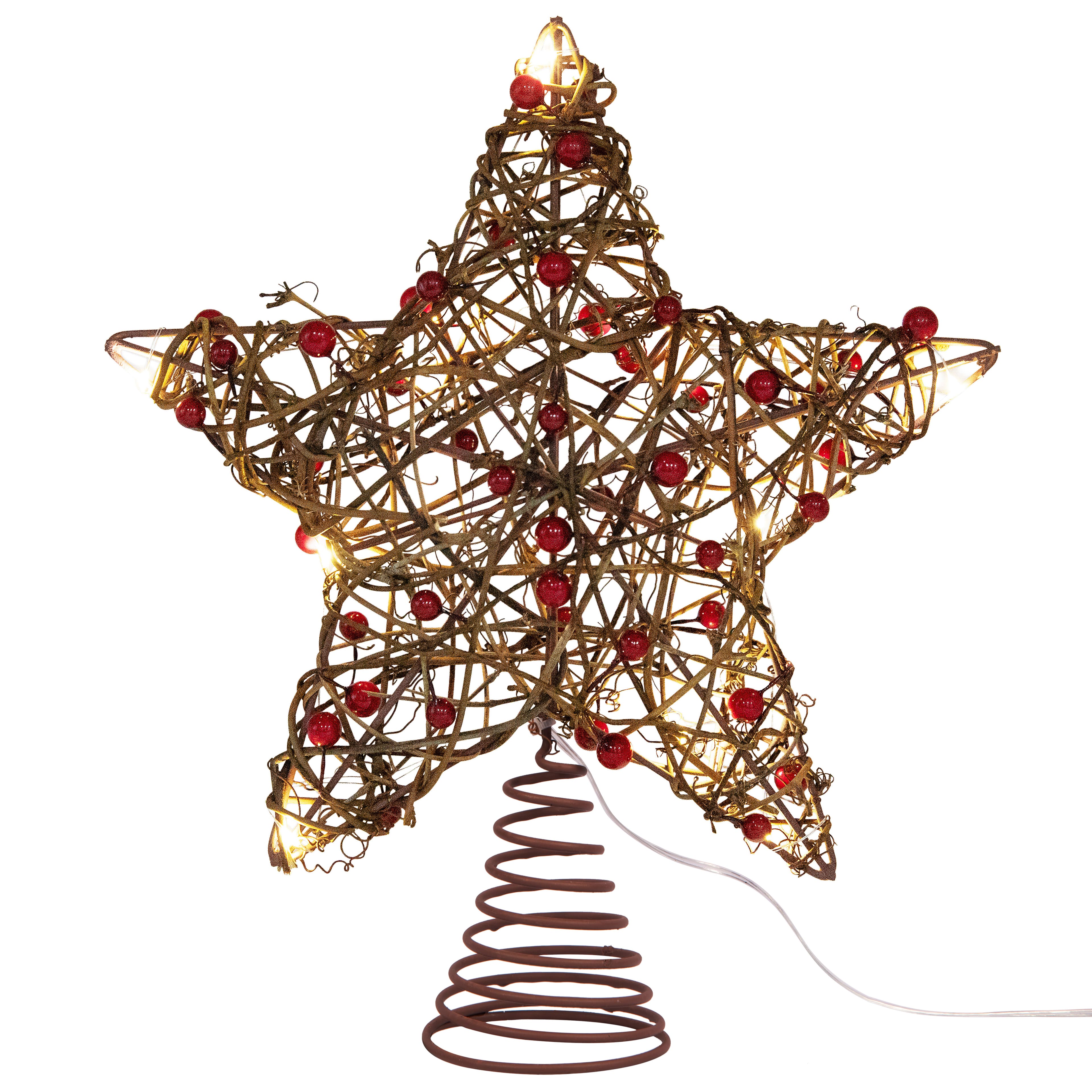 11.75&#x22; Grapevine Star with Red Berries LED Tree Topper by Ashland&#xAE;