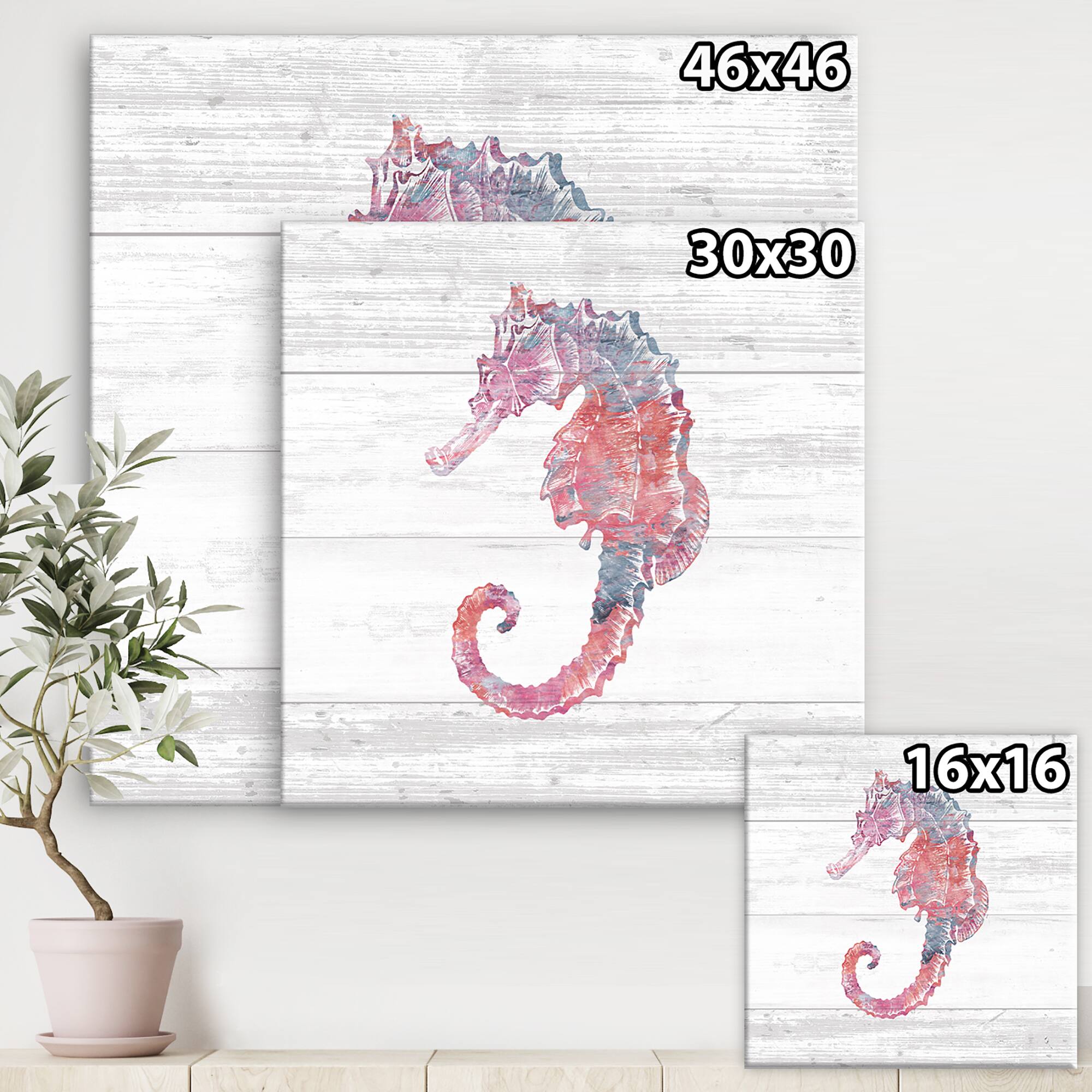 Designart - Pink seahorses Ocean Life - Nautical & Coastal Premium Canvas Wall Art