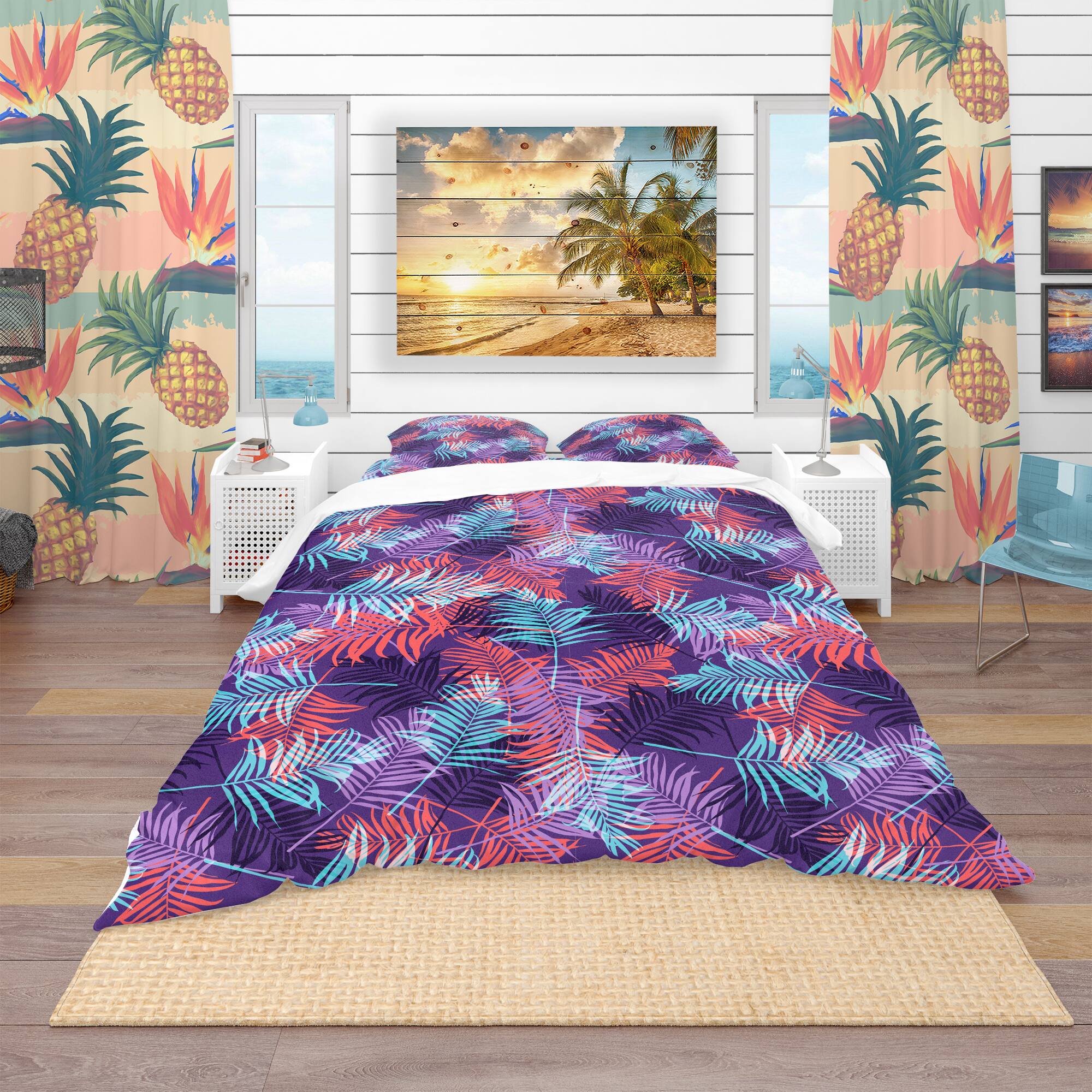 Designart 'Tropical Palm Leaves Pattern' Tropical Bedding Set - Duvet Cover & Shams