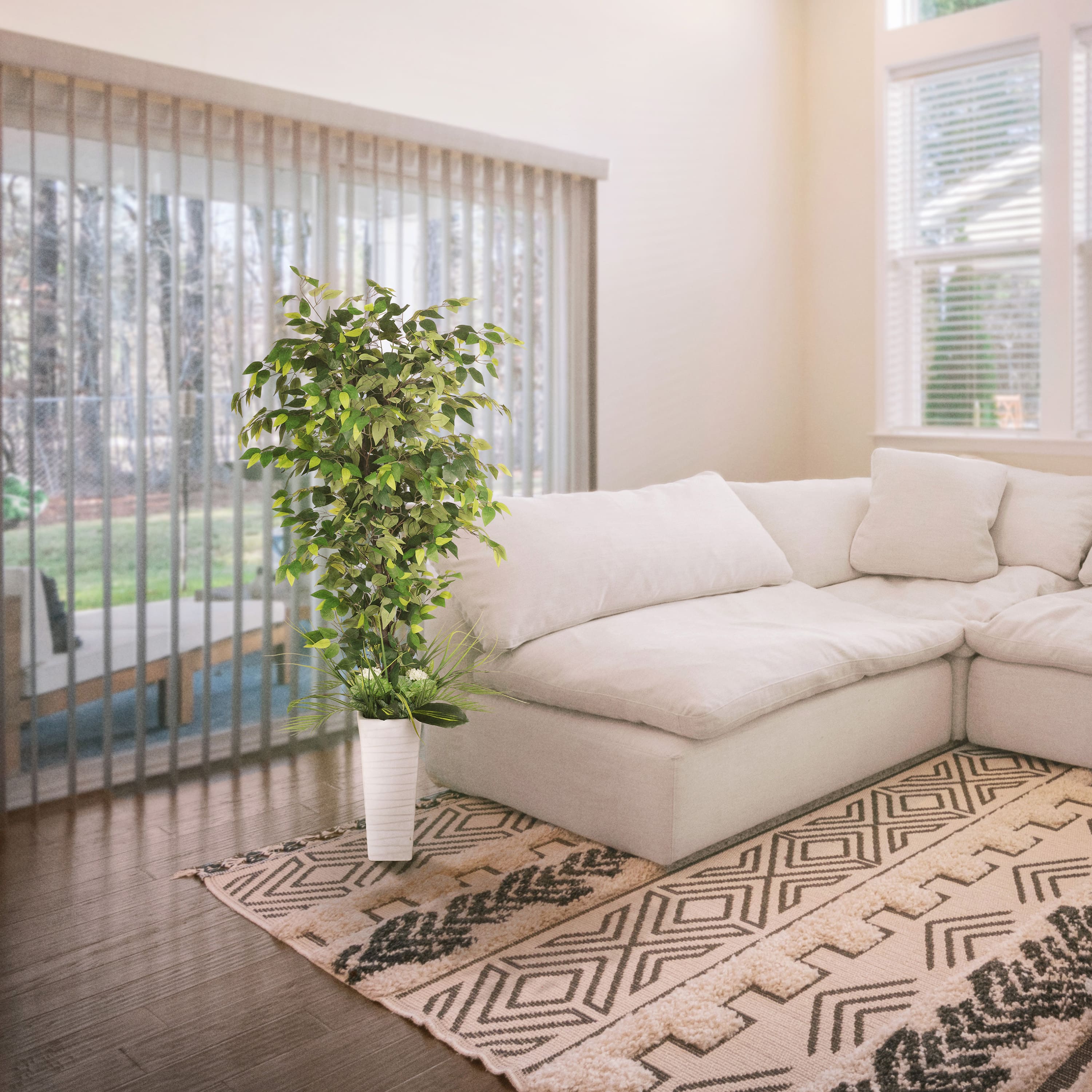 6ft. Artificial Ficus Microcarpa Tree in White Decorative Pot