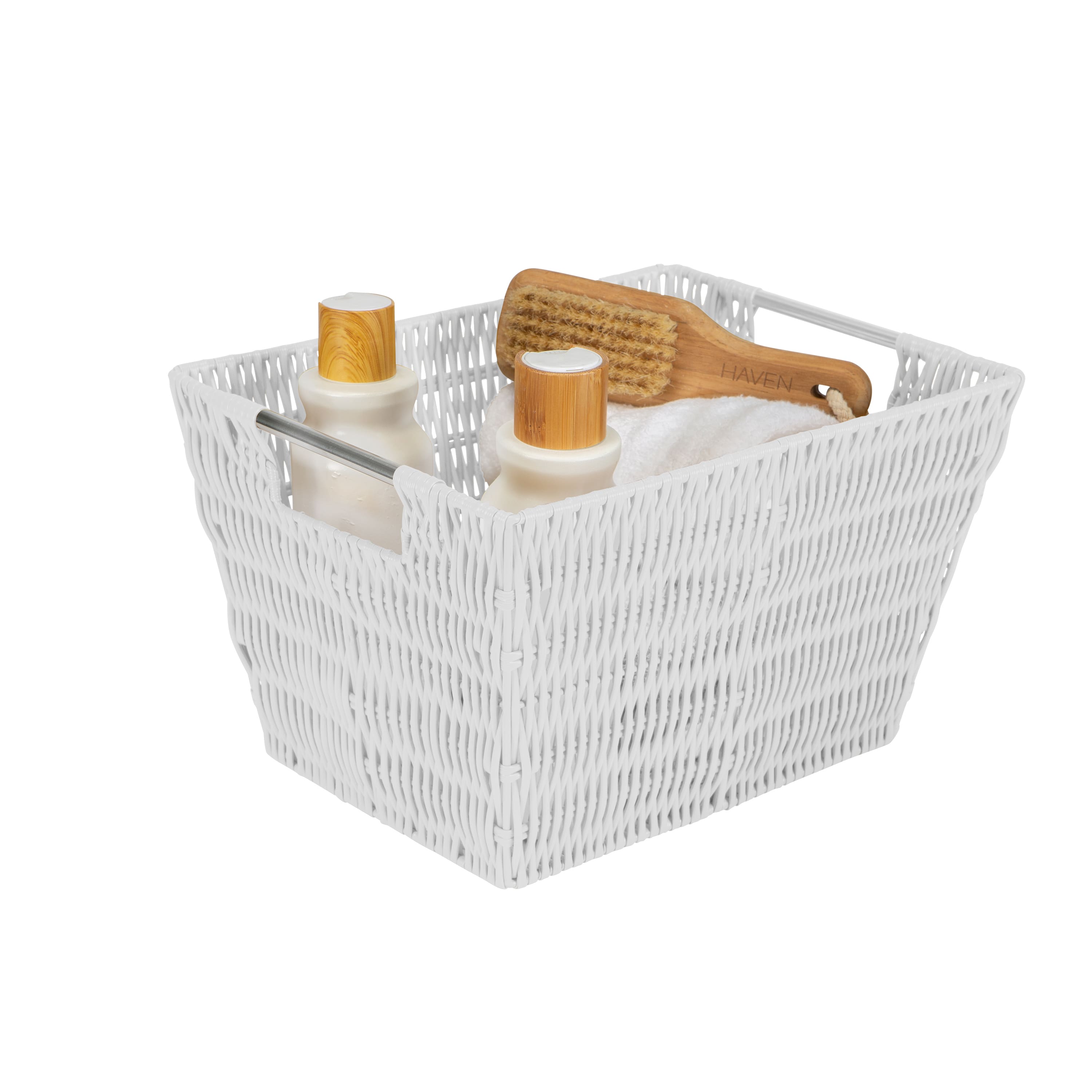 Simplify Medium White Rattan Storage Basket