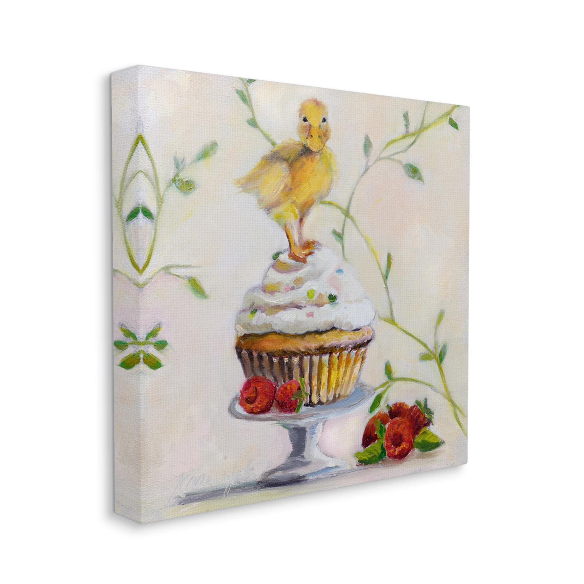 Stupell Industries Baby Duck on Raspberry Cupcake Canvas Wall Art