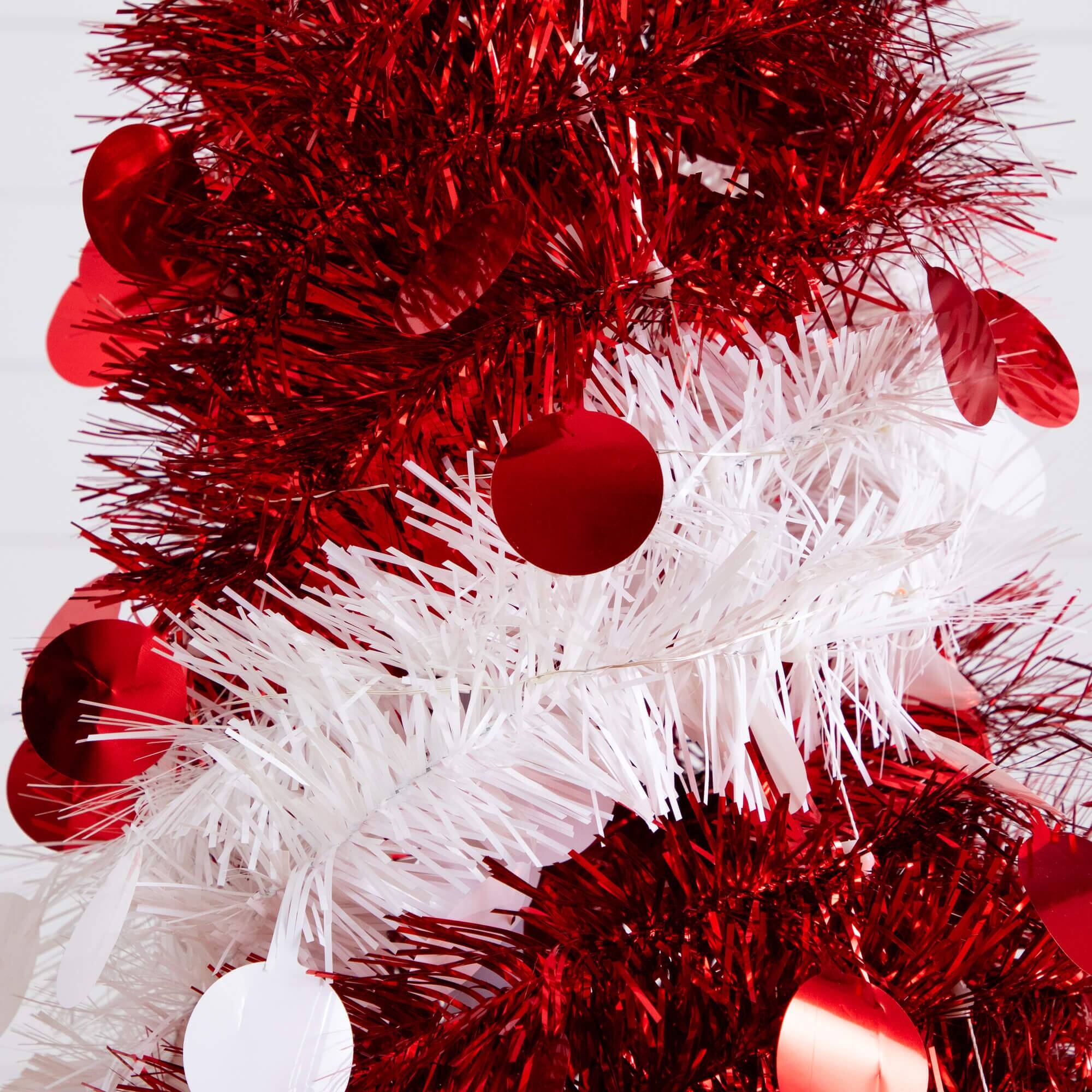 4ft. Pre-Lit Pop up Red & White Tinsel Christmas Tree, Multicolor Lights