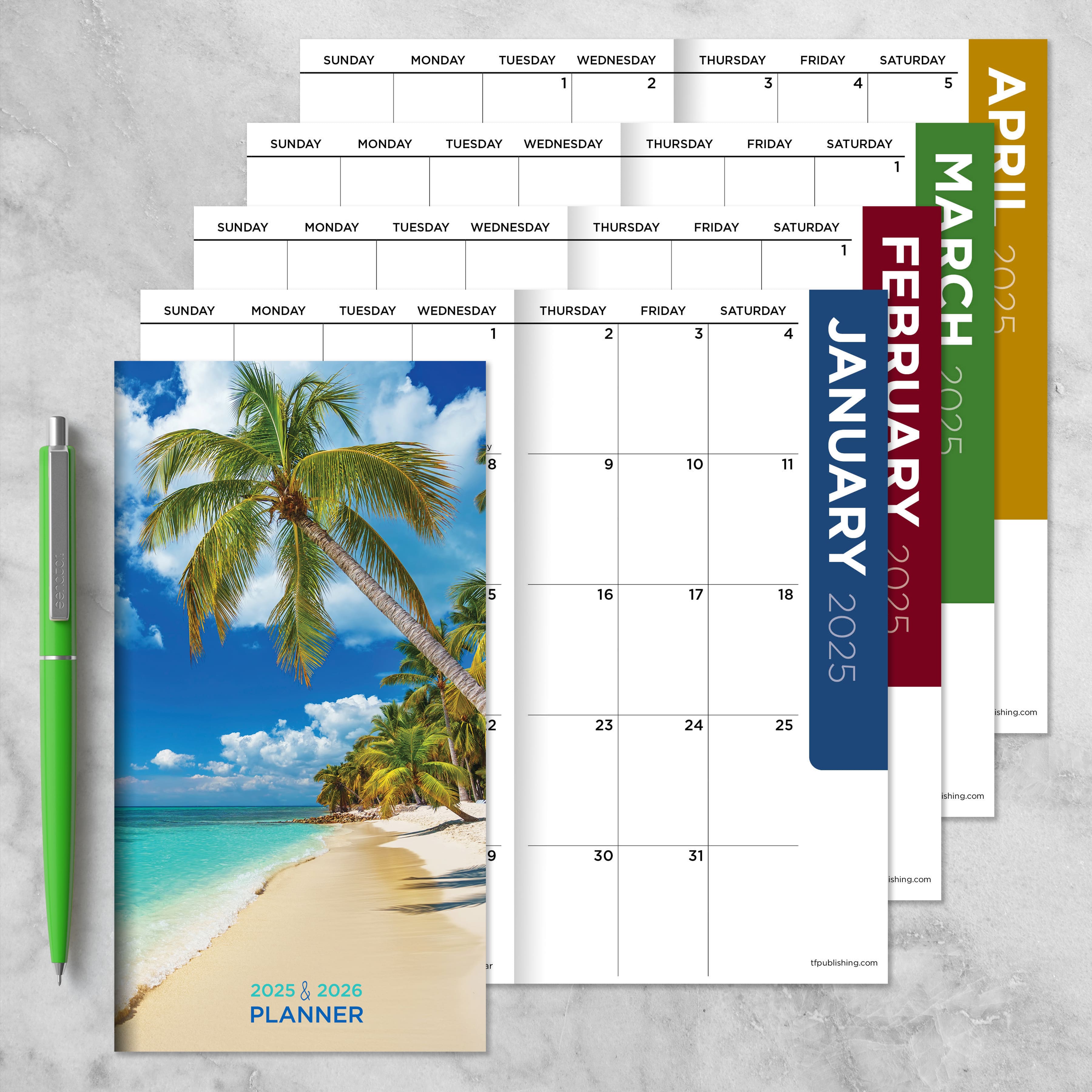 TF Publishing 2025 - 2026 Beaches Small Monthly Pocket Planner