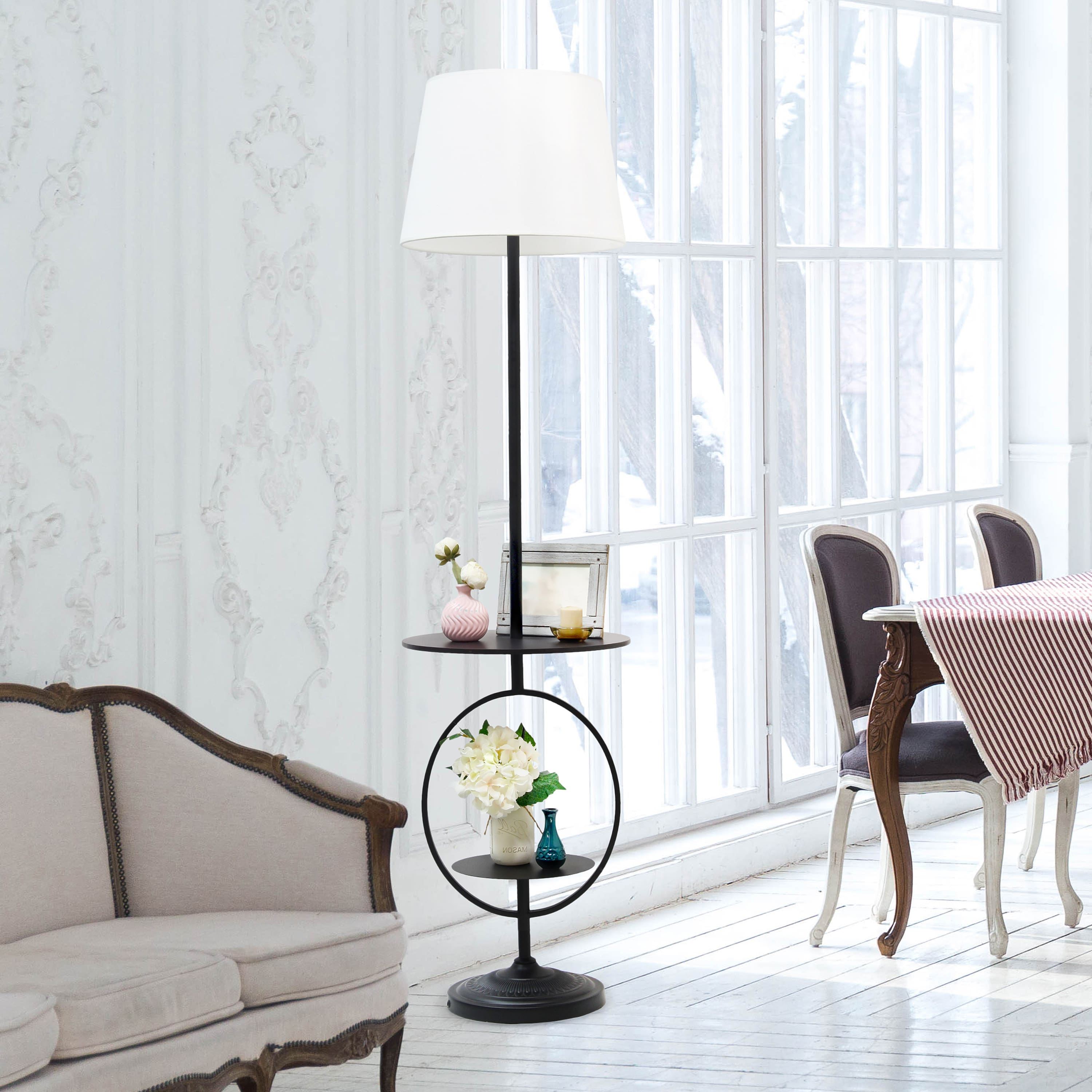 Elegant Designs&#x2122; 5ft. Black End Table Dual Shelf Decorative Floor Lamp