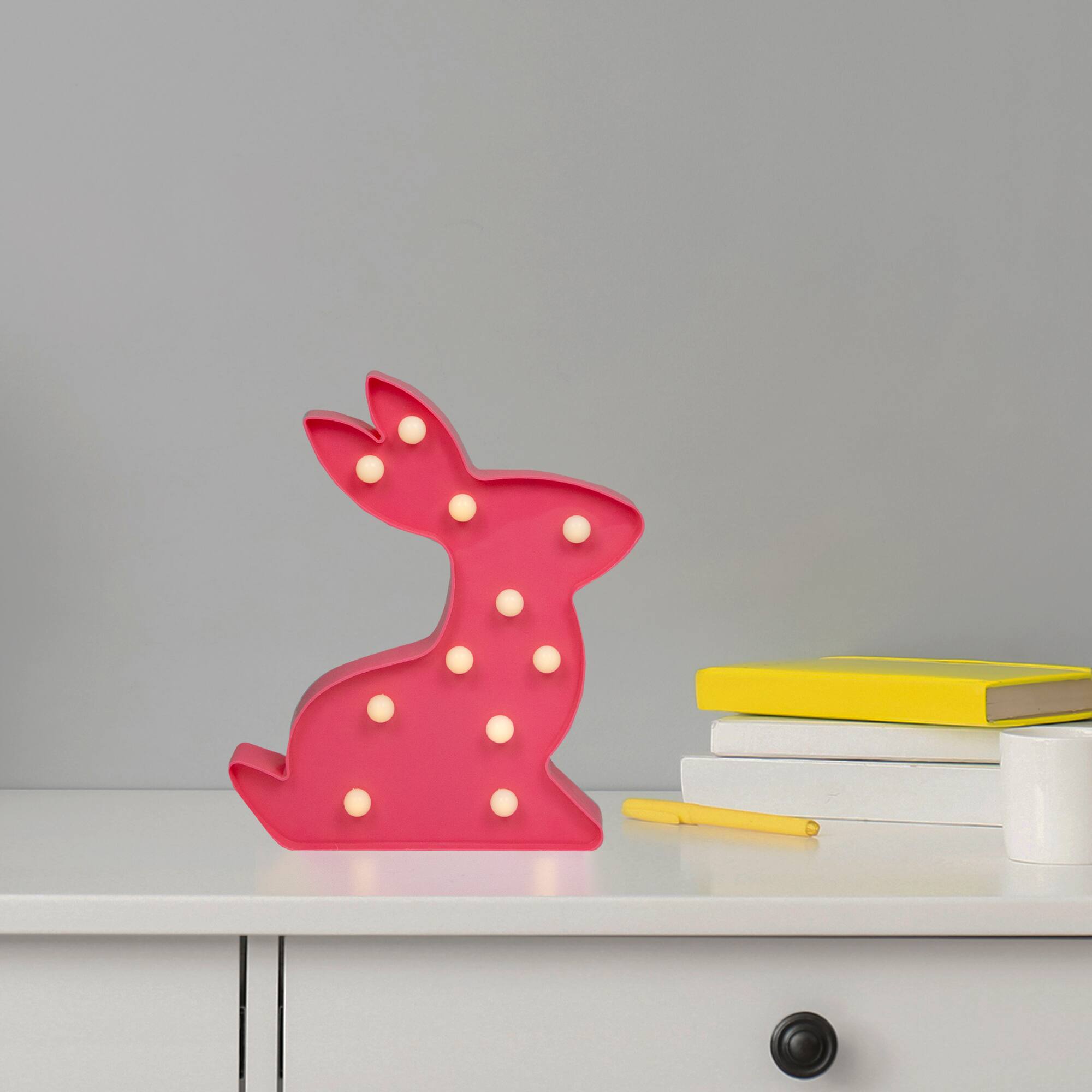 9.5" LED Lighted Pink Easter Bunny Marquee Wall Sign