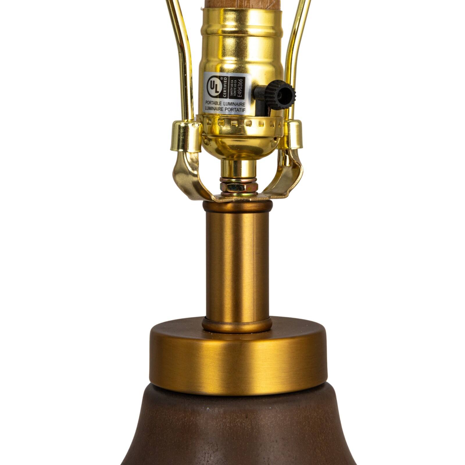 Hello Honey® Brown Stone Glaze Round Stoneware Table Lamp with Classic Cream Drum