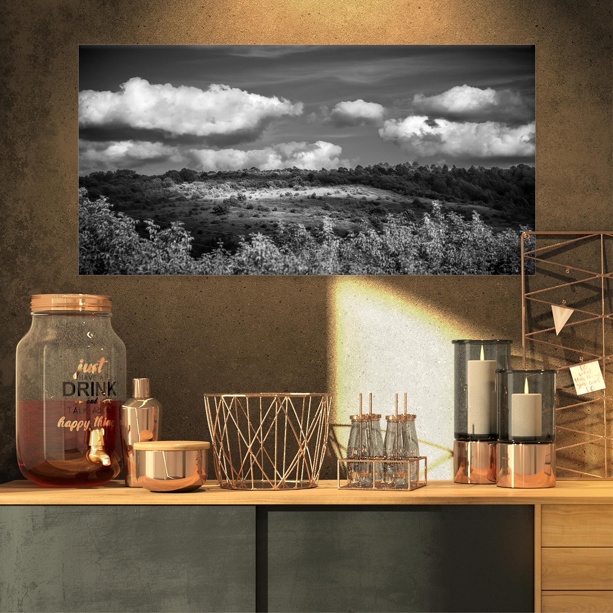 Designart - Green Hills under Cloudy Sky - Extra Large Wall Art Landscape