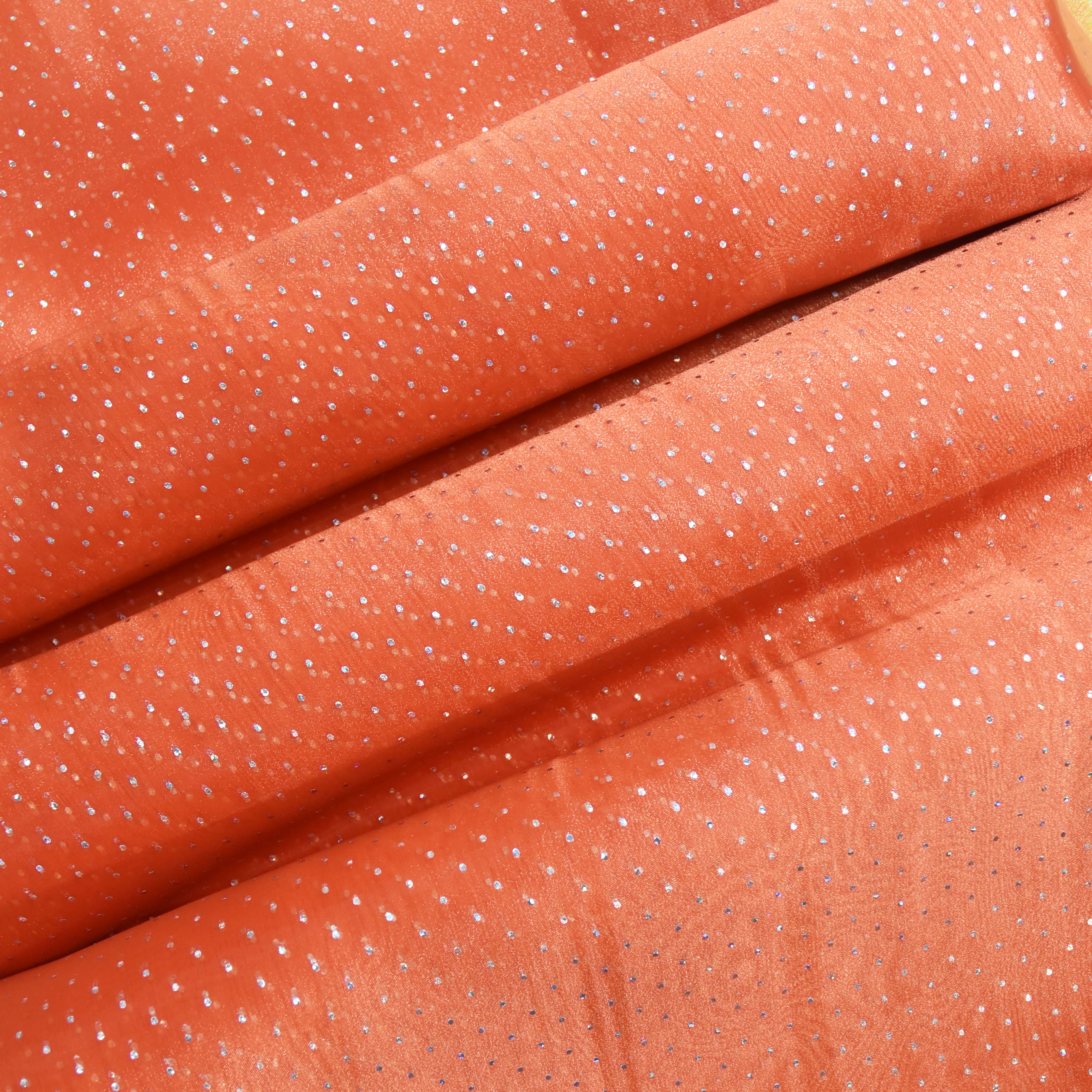 Feldman Orange with Silver Hologram Dots Organza