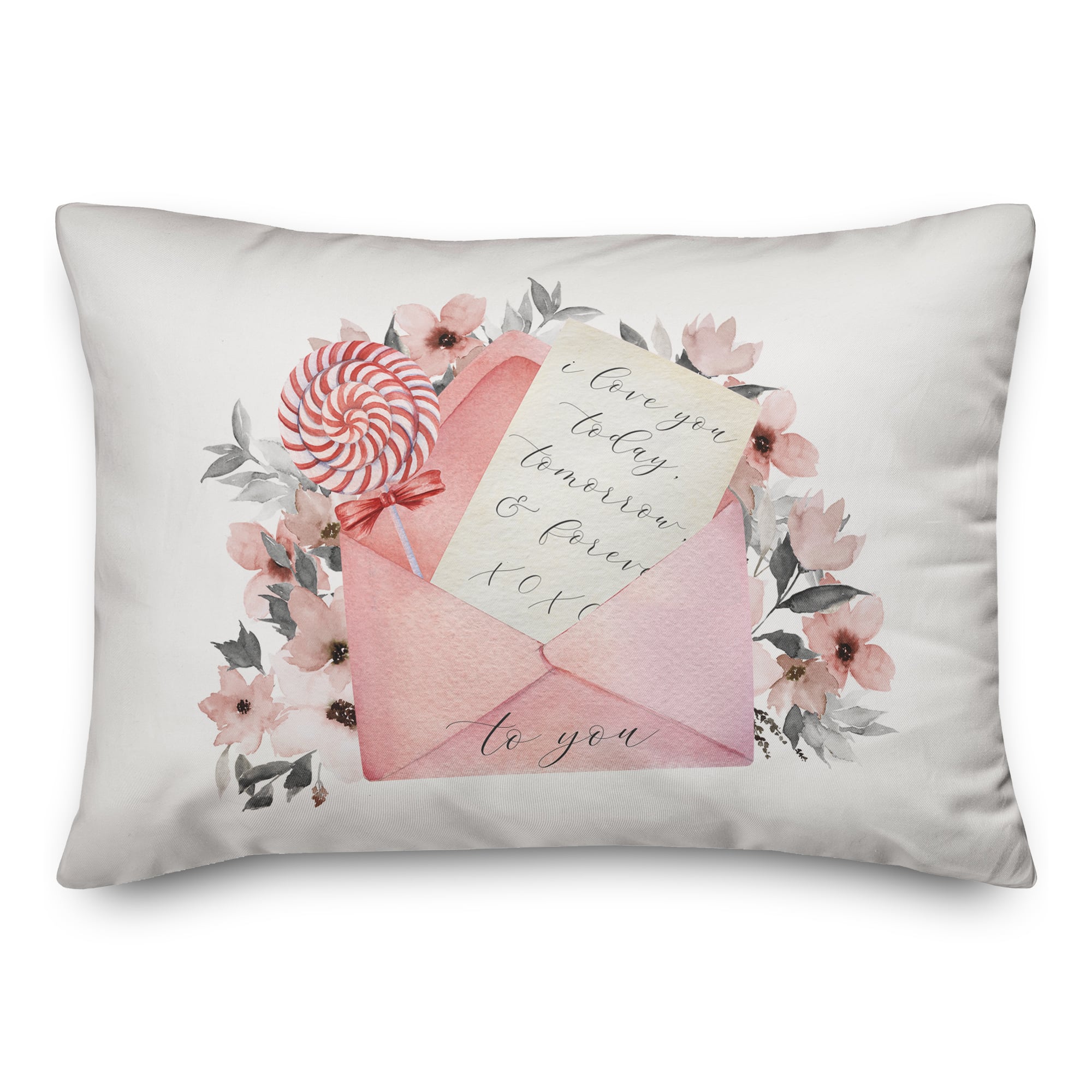 Watercolor Flowers &#x26; Love Letter Rectangle Throw Pillow