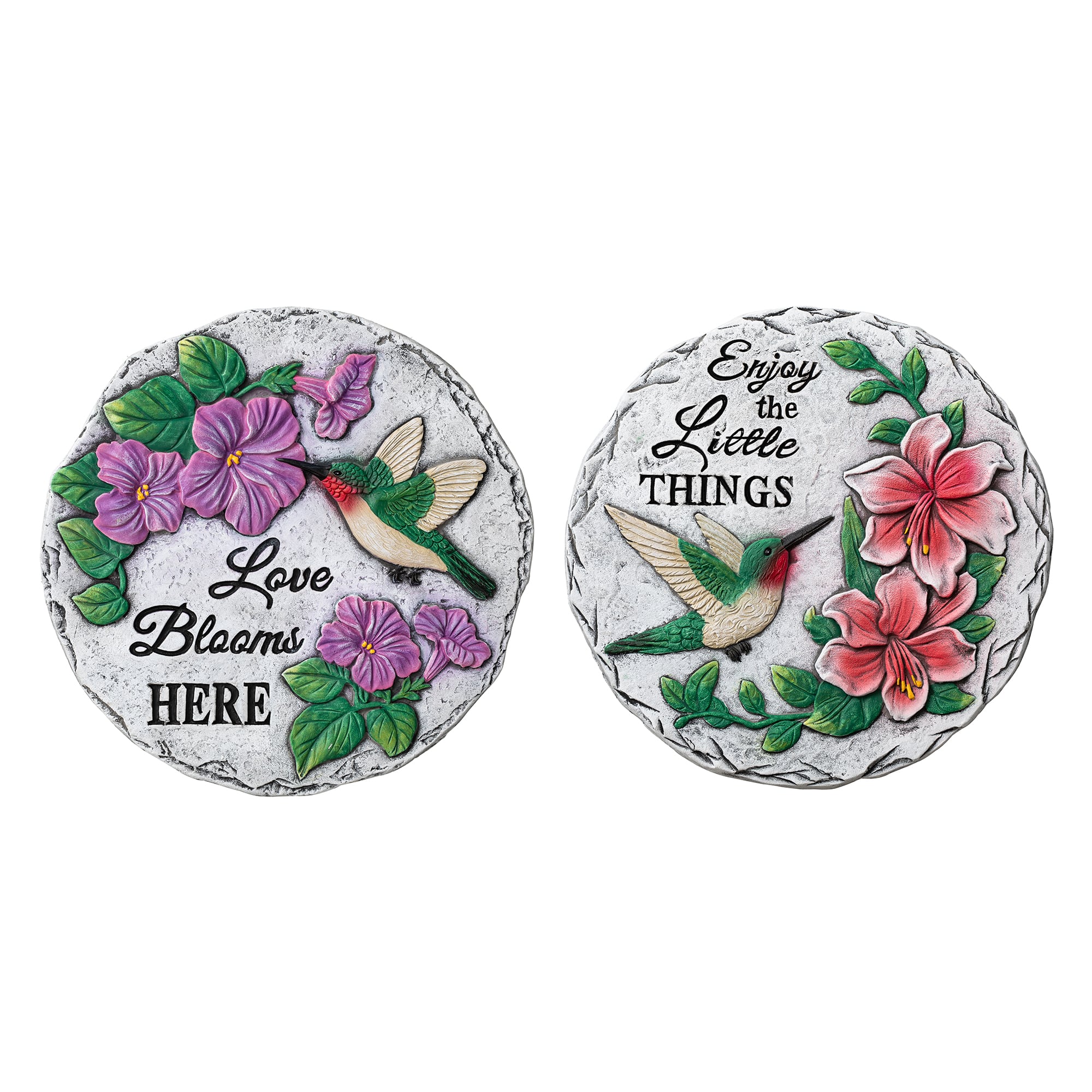 Glitzhome&#xAE; 10&#x22; Cement Hummingbird &#x26; Flower Textured Stepping Stones Set