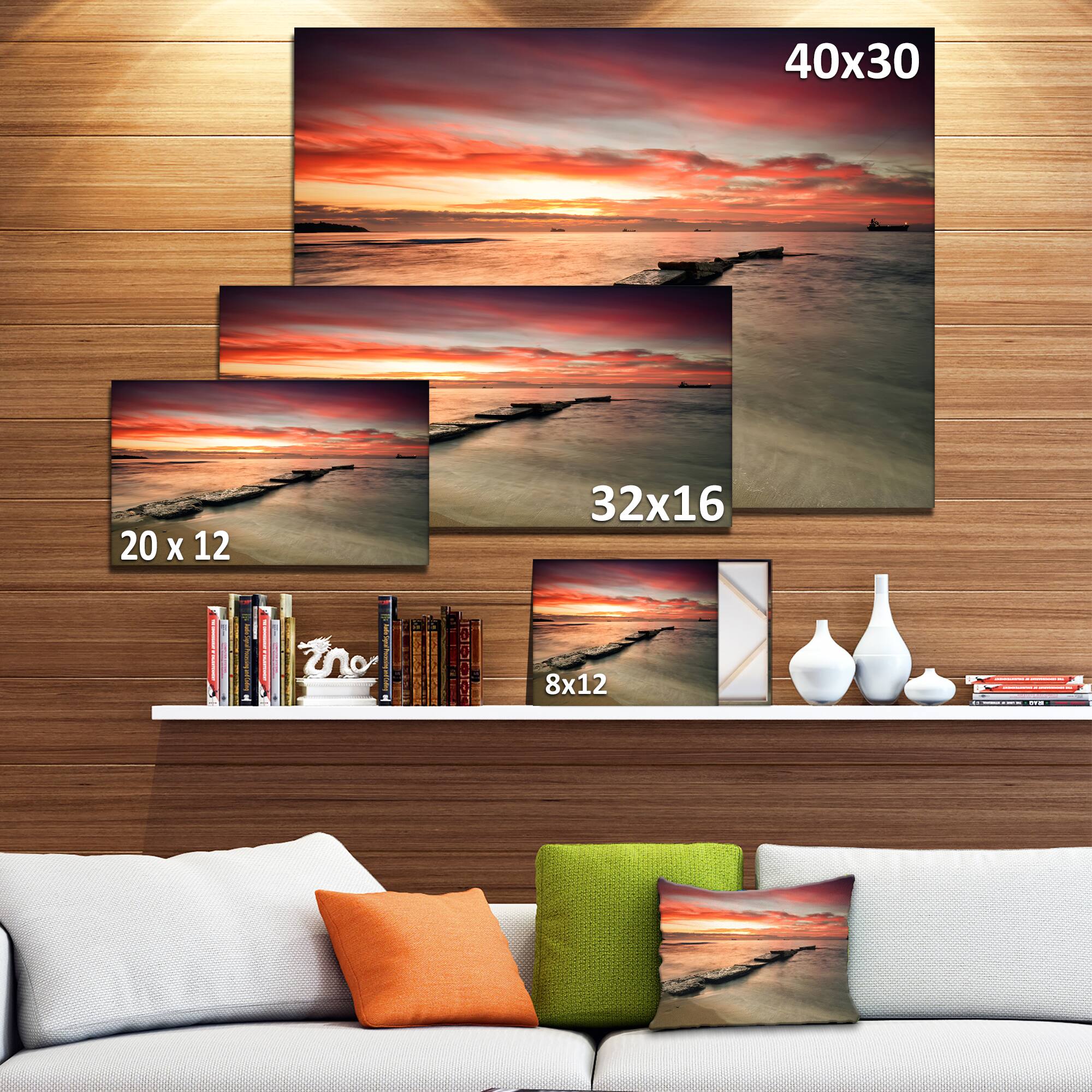 Designart - Wonderful Sunrise on Black Ocean - Beach Photo Canvas Print