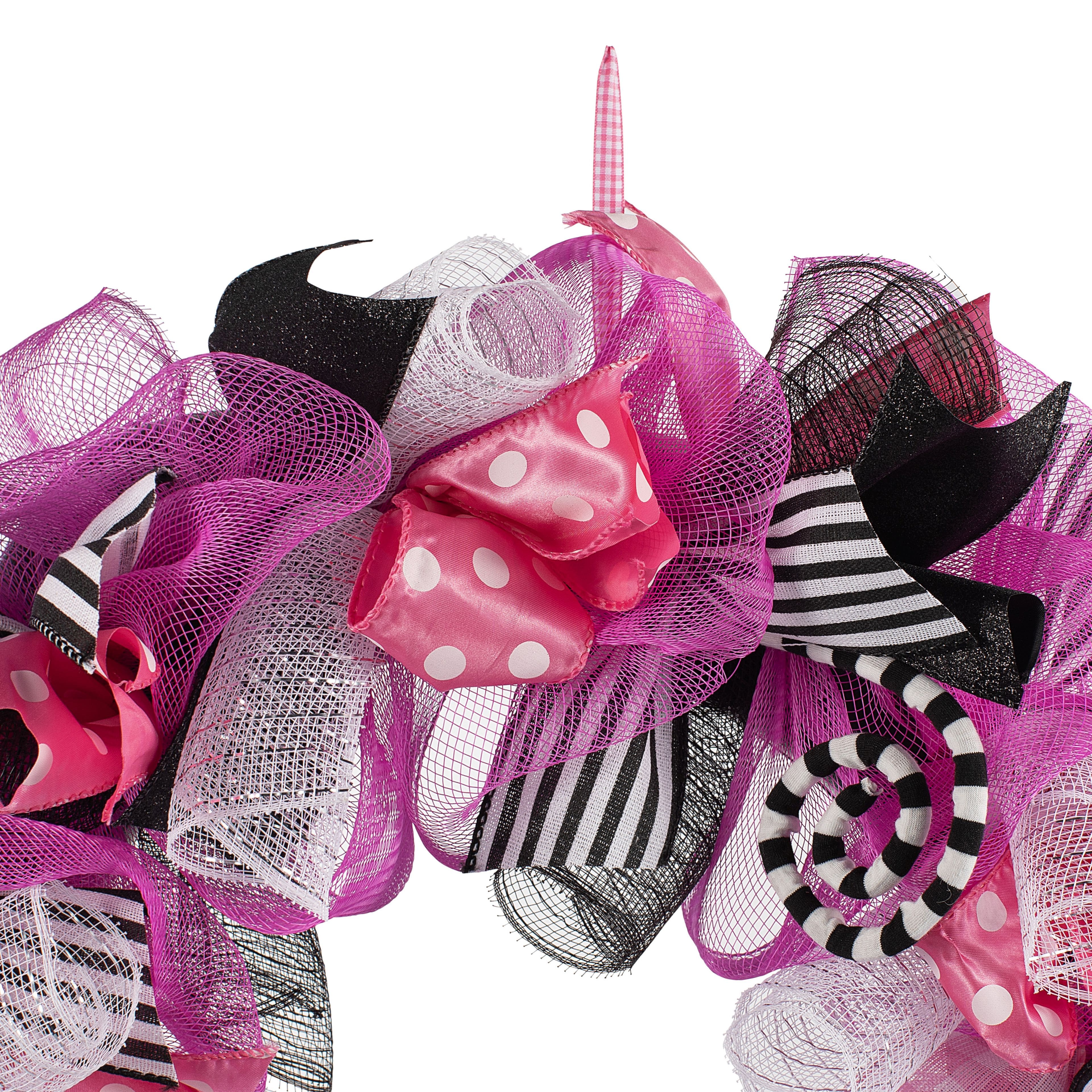 24" Pink, Black & White Mesh & Ribbon Wreath with Ghost by Ashland®