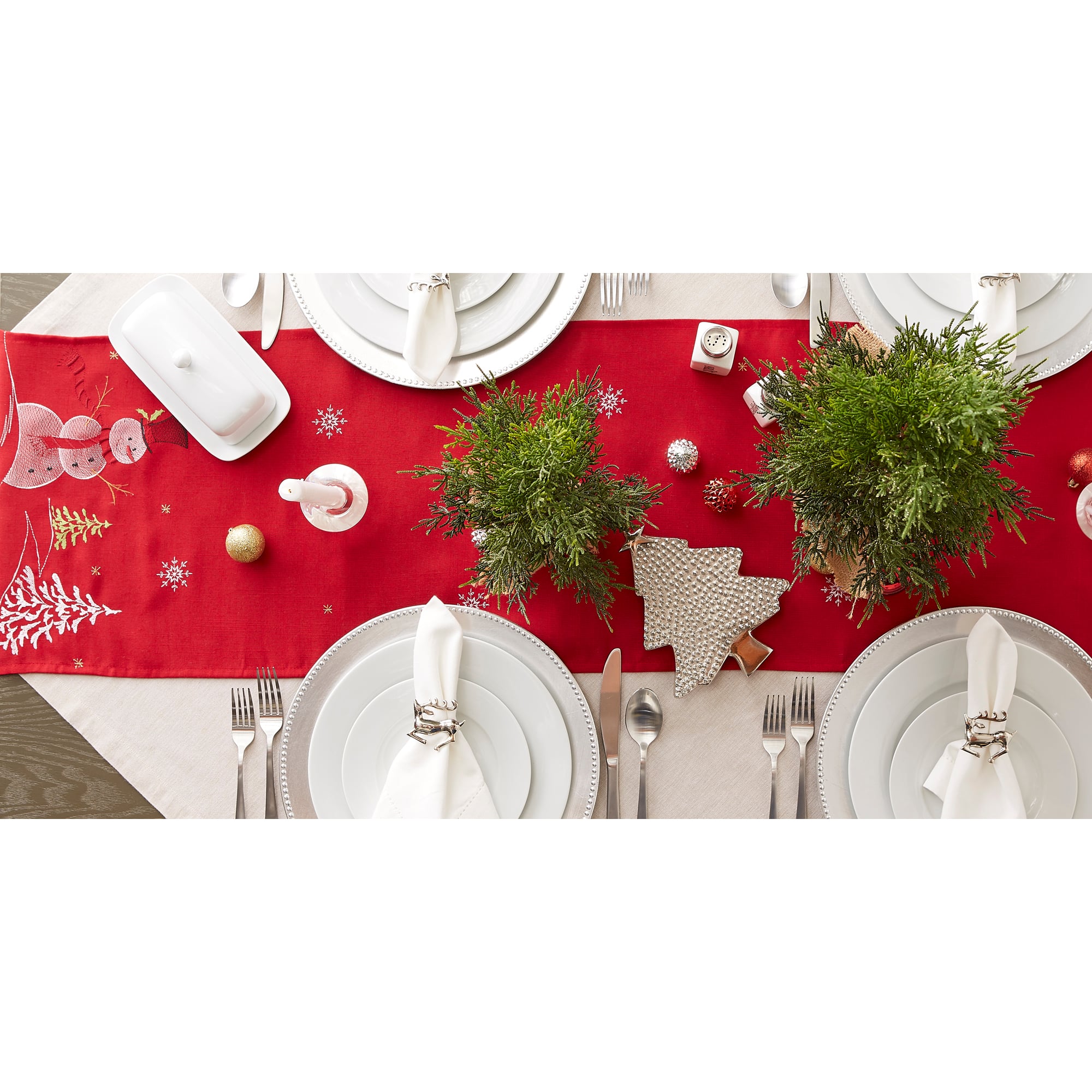 DII&#xAE; 70&#x22; Red Embroidered Snowman Table Runner