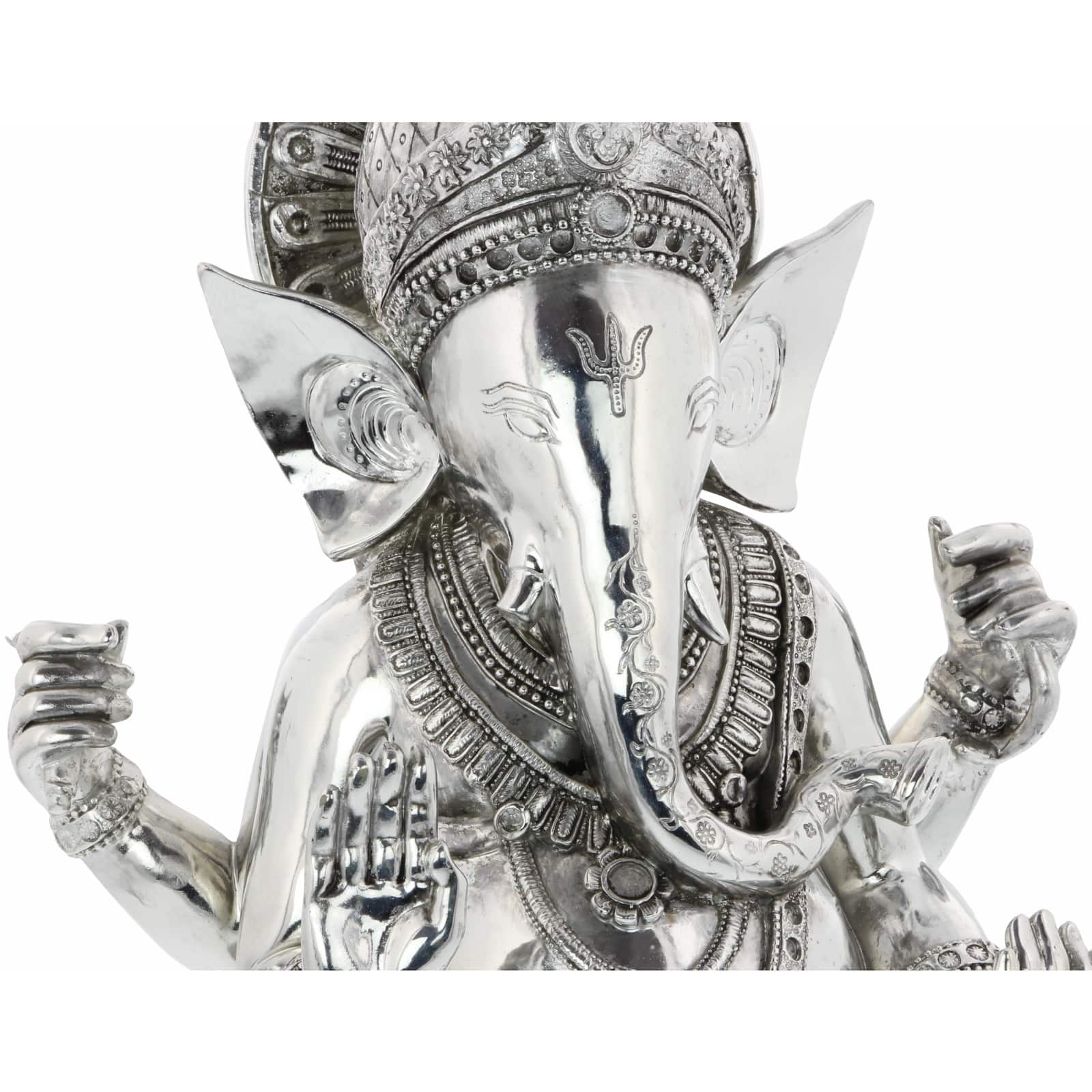 Silver Bohemian Polystone Sculpture, Ganesh 16&#x22; x 12&#x22; x 8&#x22;