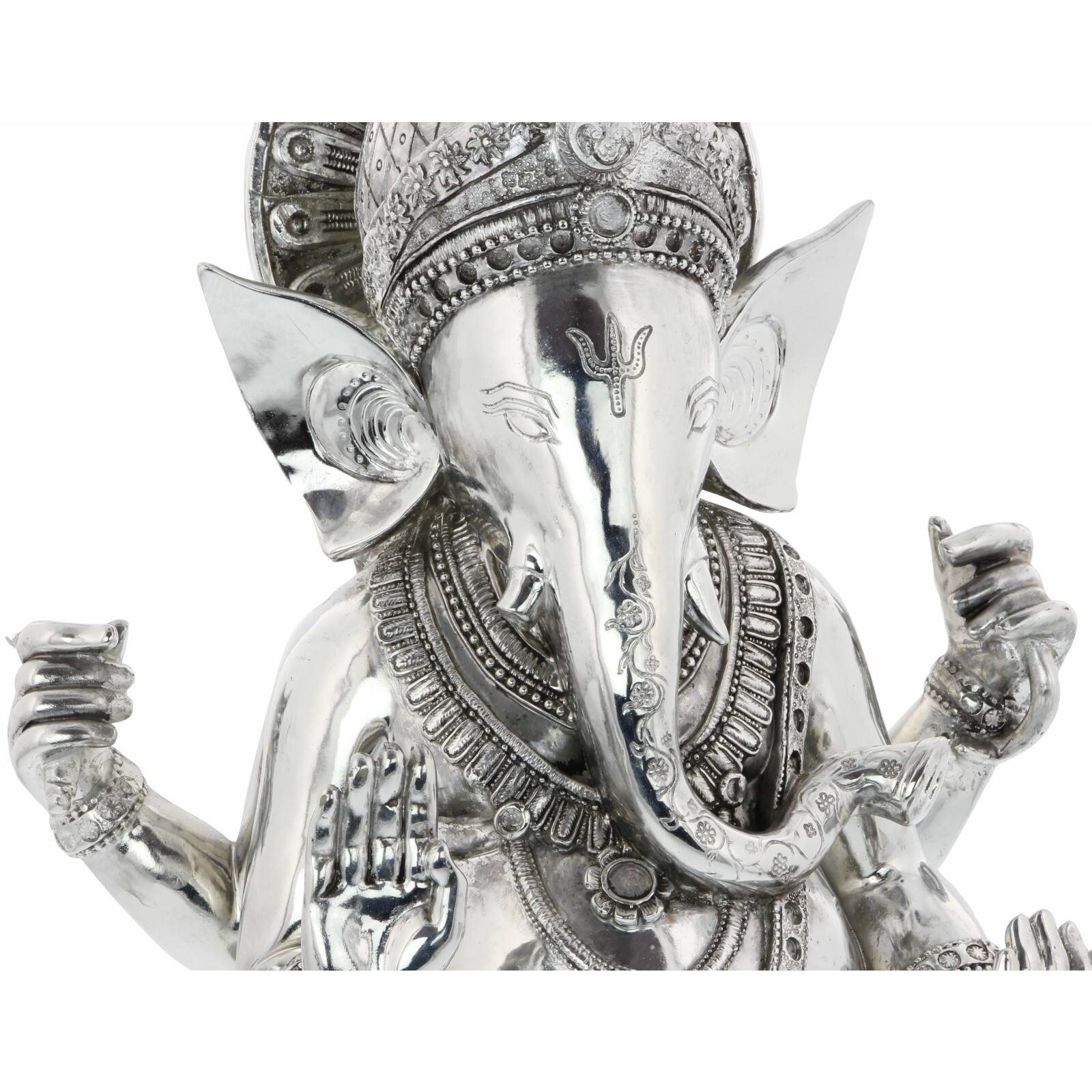 Silver Bohemian Polystone Sculpture, Ganesh 16" x 12" x 8"