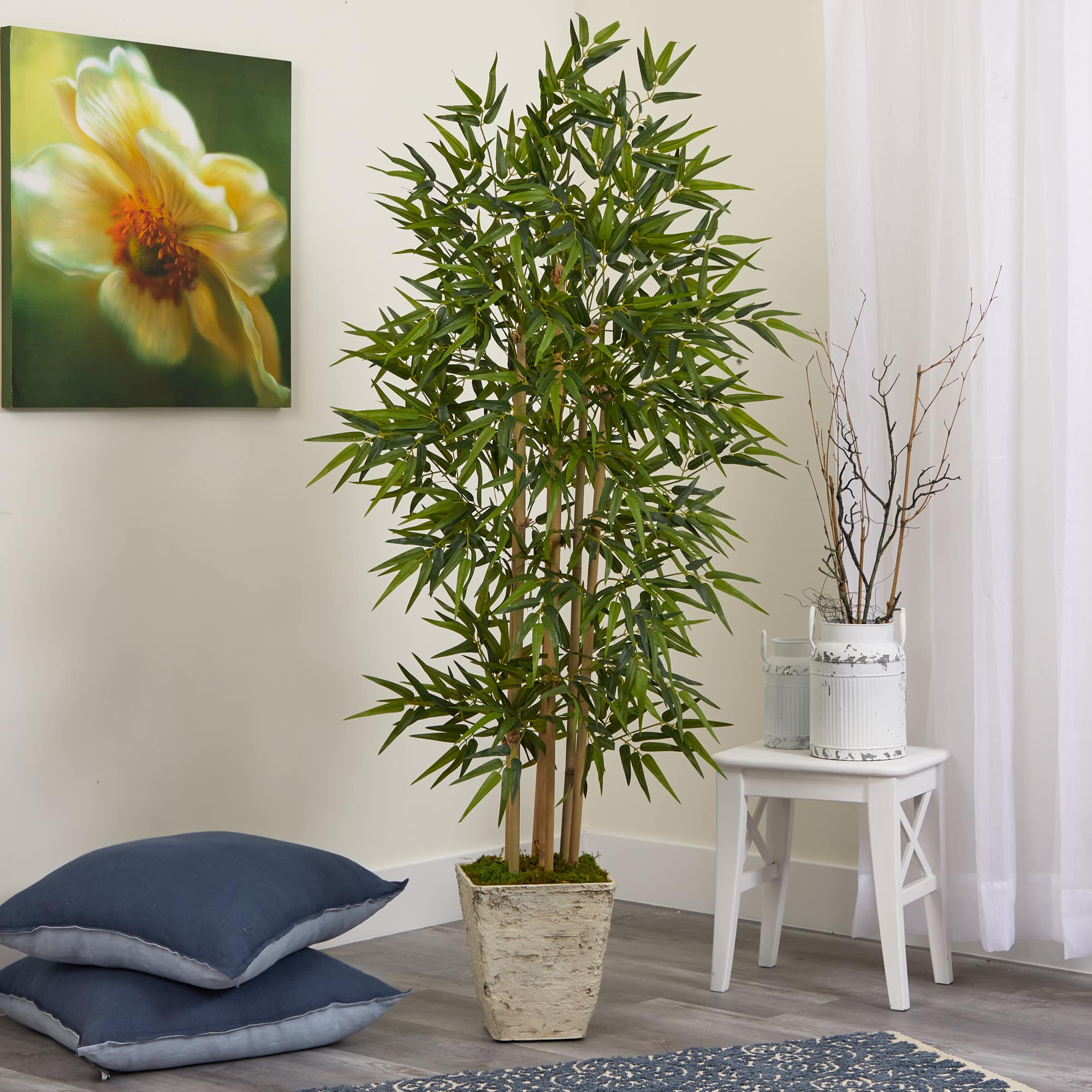 5.5ft. Bamboo Tree in Country White Planter
